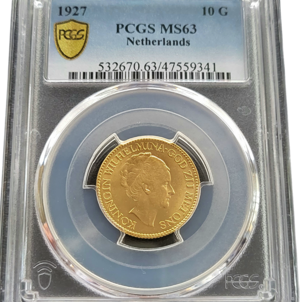 Gouden Wilhelmina 10 gulden 1927 MS63 PCGS