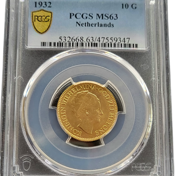 Gouden Wilhelmina 10 gulden 1932 MS63 PCGS