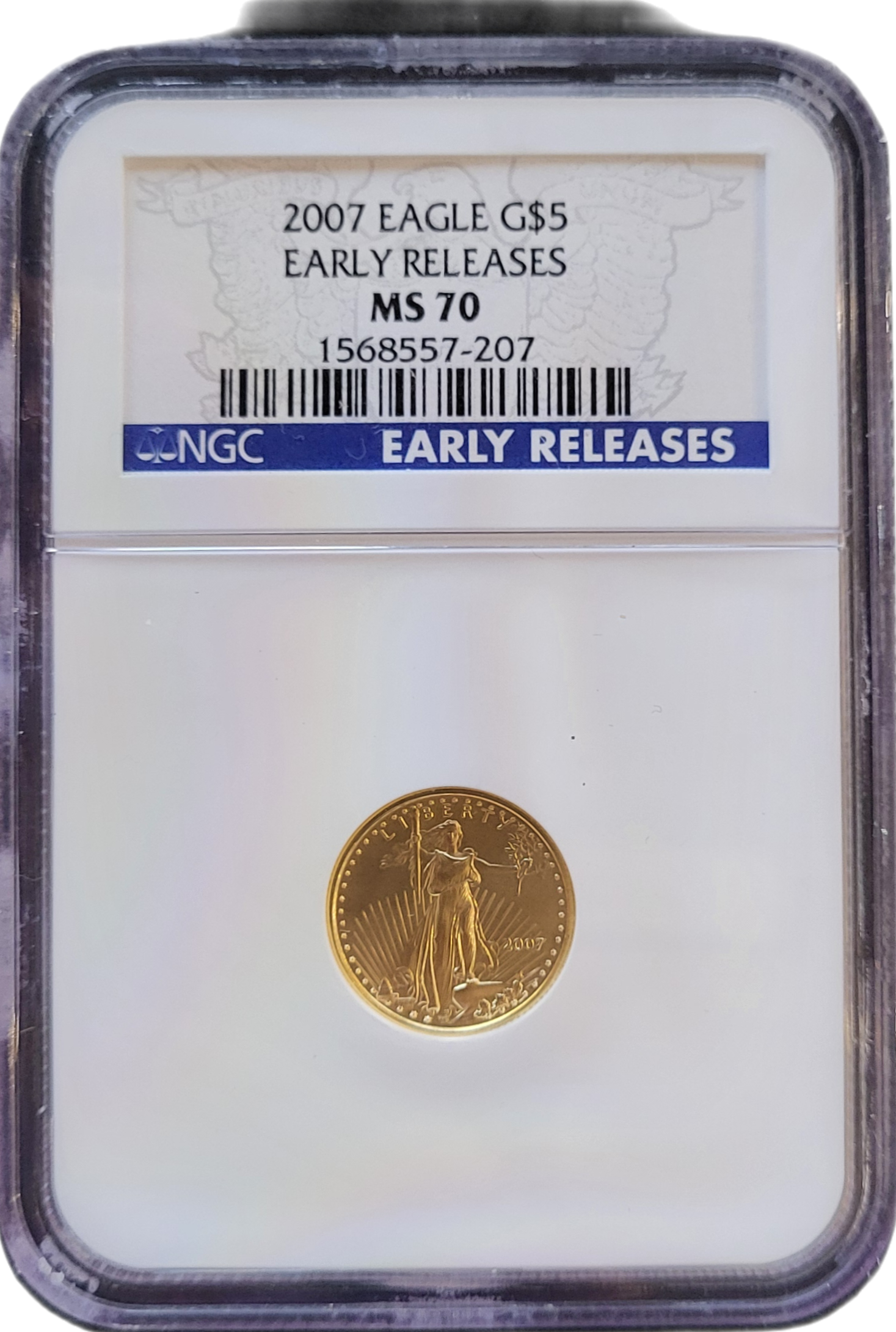 american eagle 1.10 oz 2007 ngc early rel.ms70 - front american eagle 1.10 oz 2007