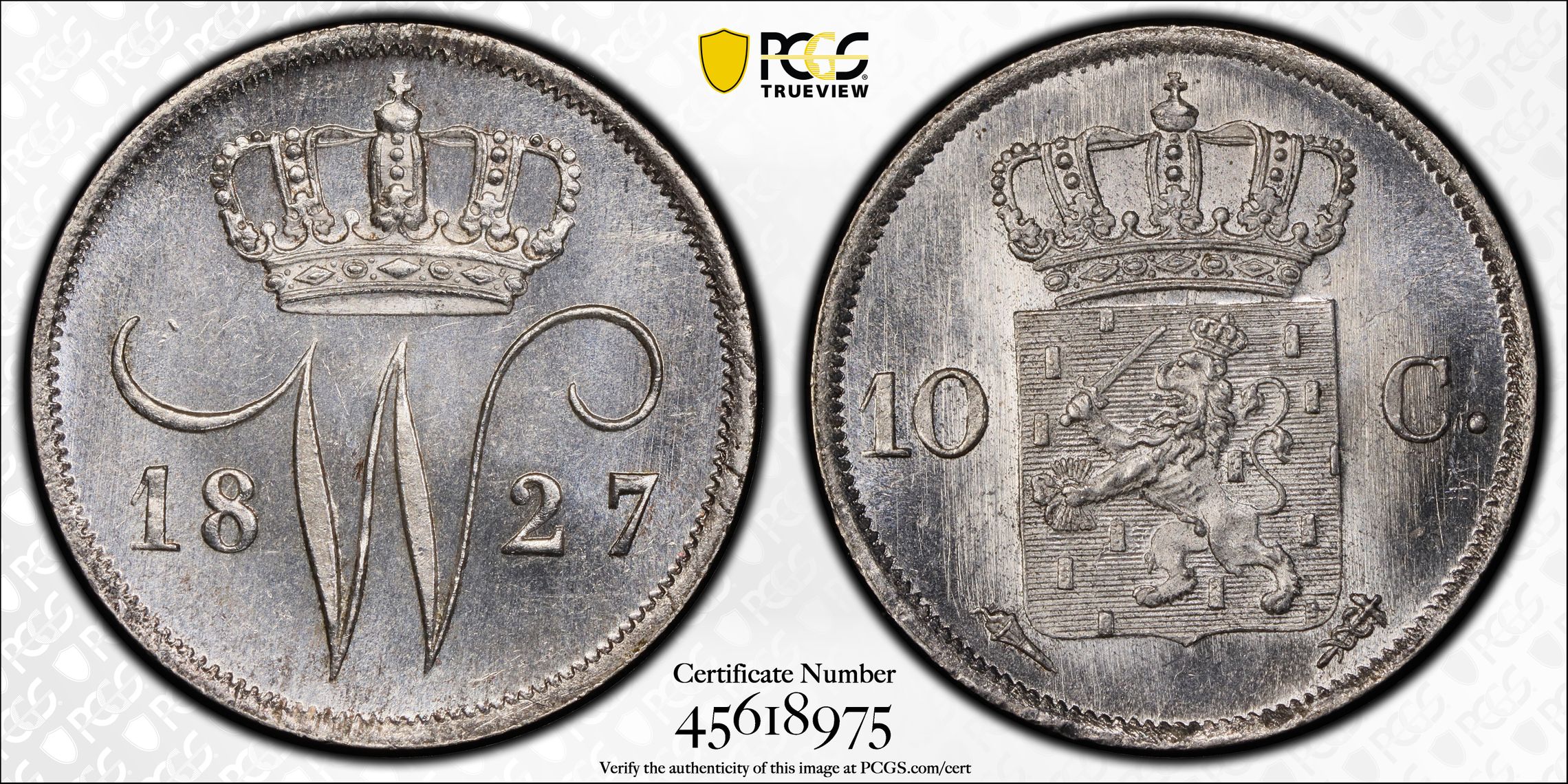 10 cent 1827 Utrecht MS66 PCGS 10 cent 1827 Utrecht MS66 PCGS