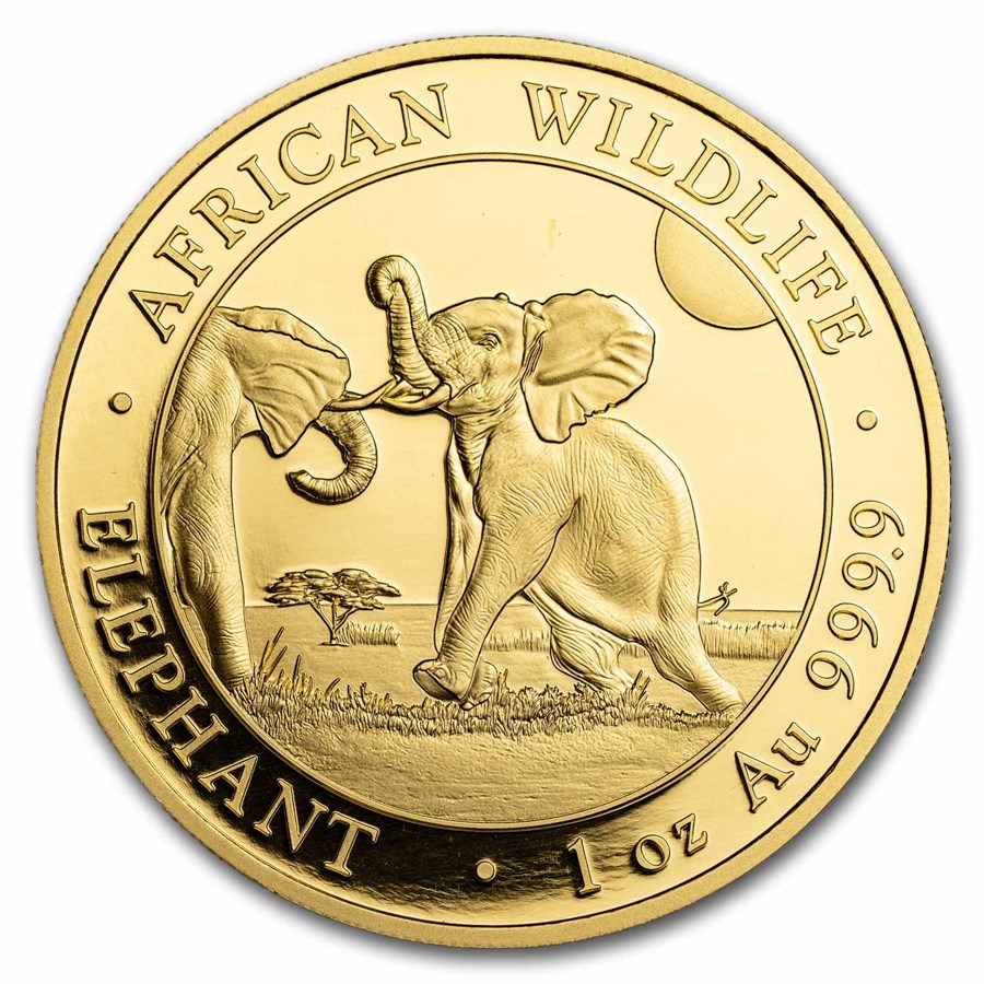 Gouden Somalische Olifant 1 oz 2024 -front1 Gouden Somalische Olifant 1 oz 2024