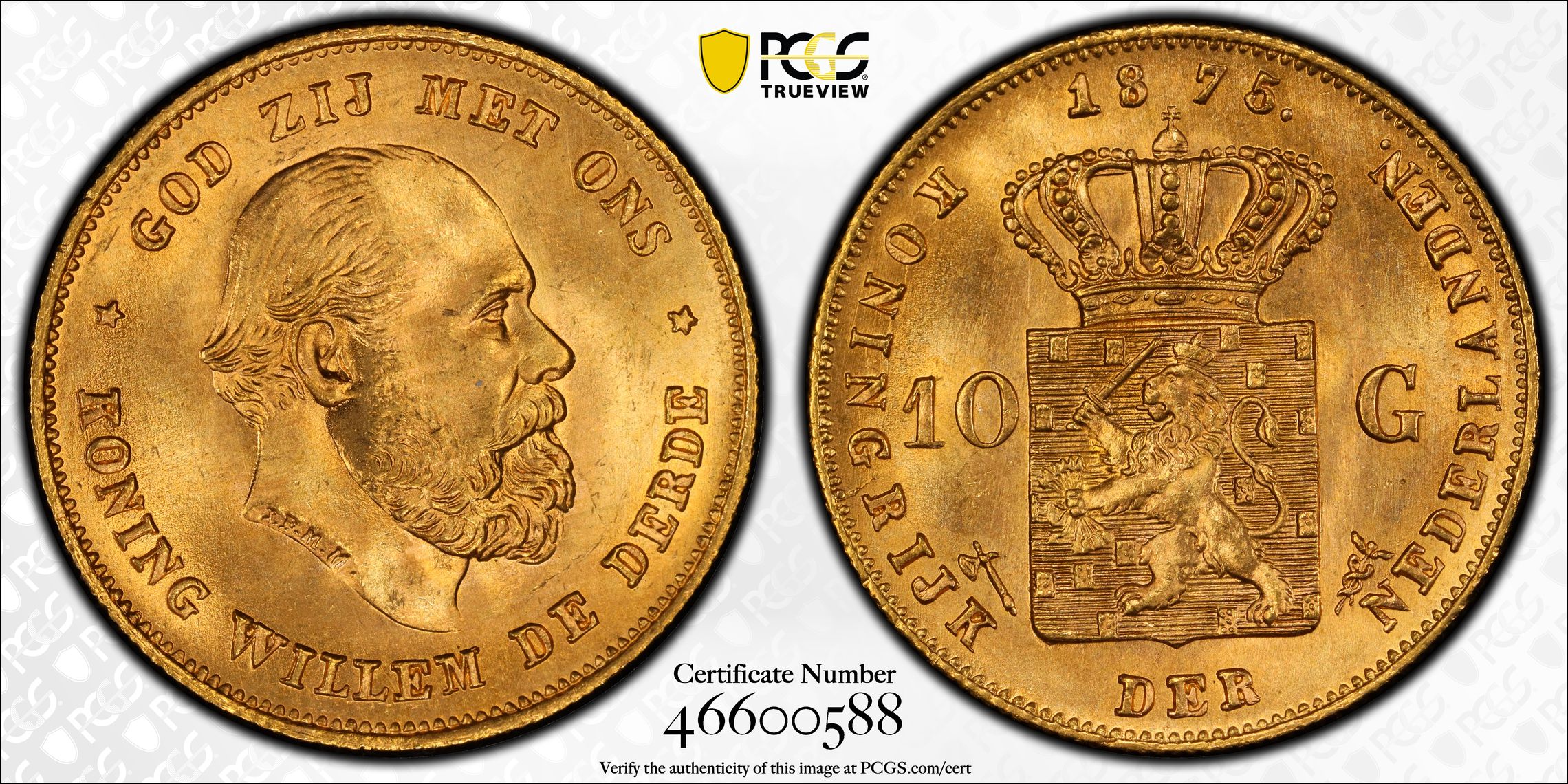 Gouden tien gulden 1875 MS66 46600588 Gouden tien gulden 1875 MS66