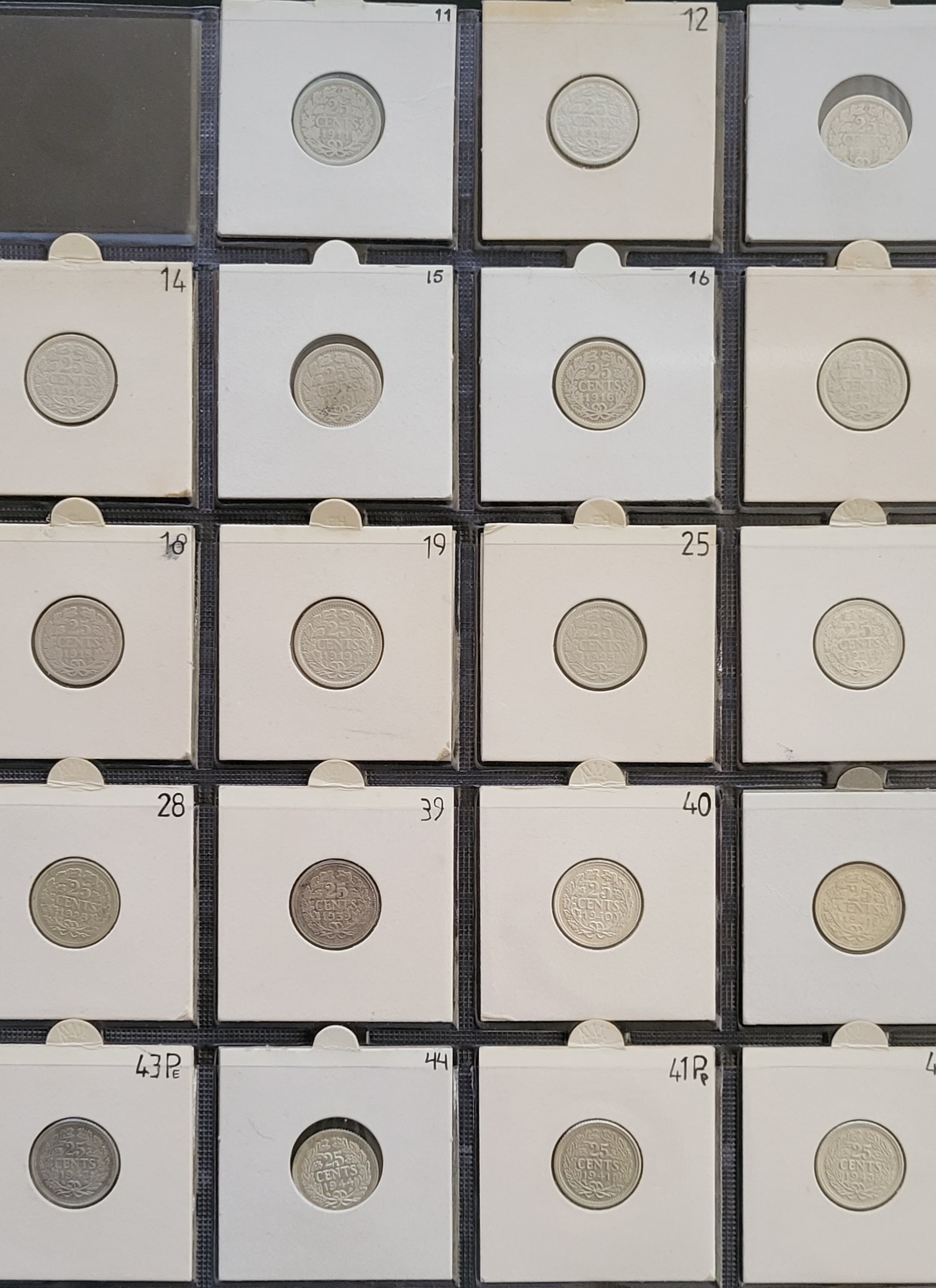 serie 25 cent 1911 tot en met1944 -1 serie 25 cent 1911 t/m 1944