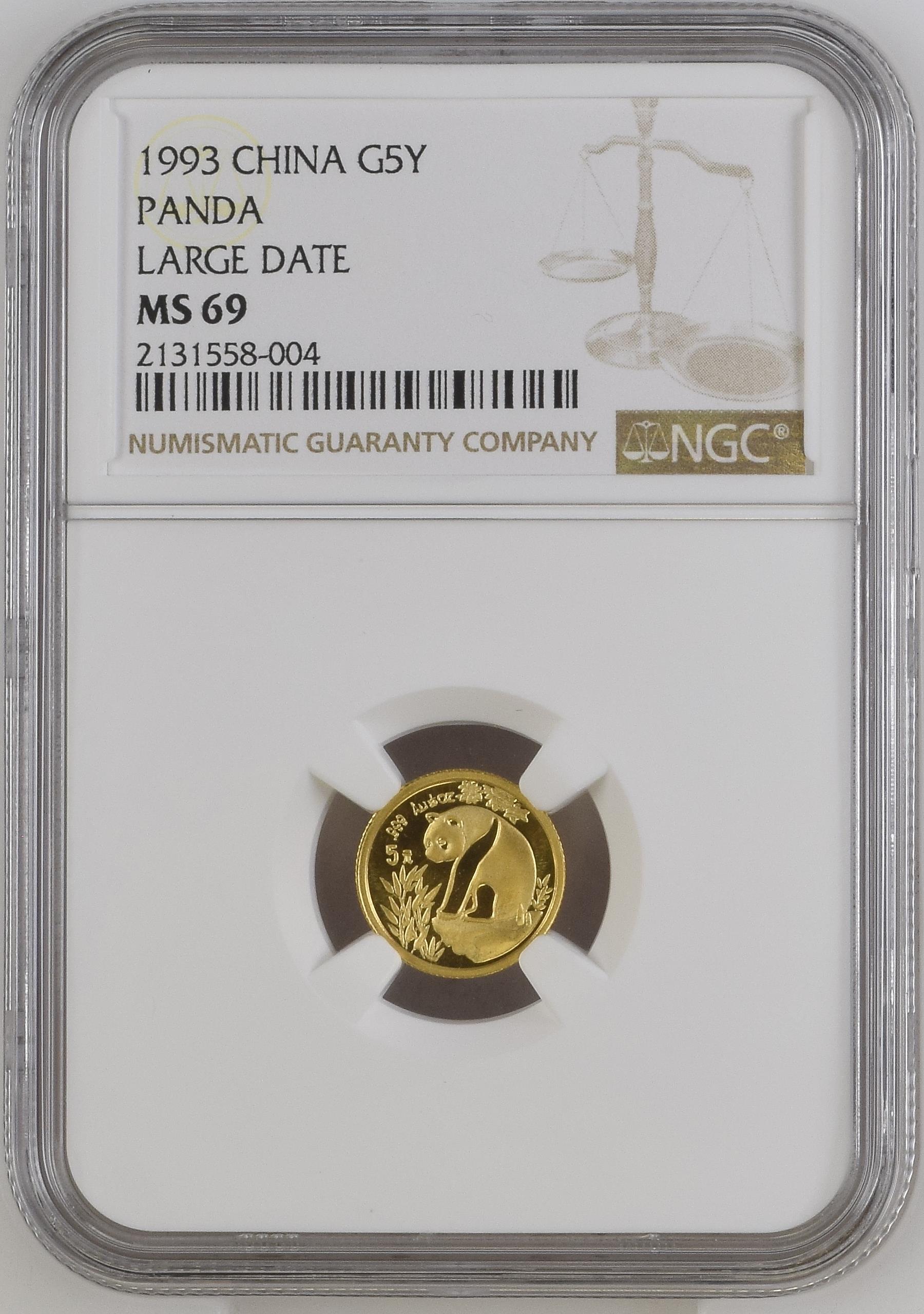 5 Yuan 1993 Panda Panda 1/20 oz 1993 large date MS69