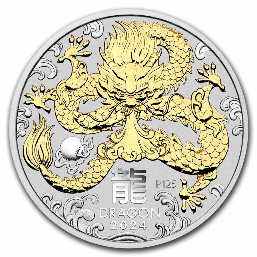 gilded year of the dragon 1 oz 2024 -front year of the dragon