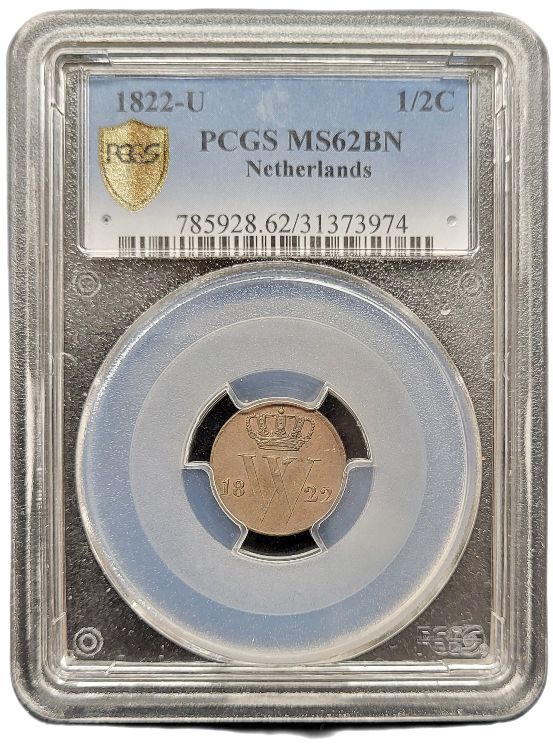 0.5 cent 1822 utrecht pcgs ms62BN -front 1/2 cent 1822 utrecht