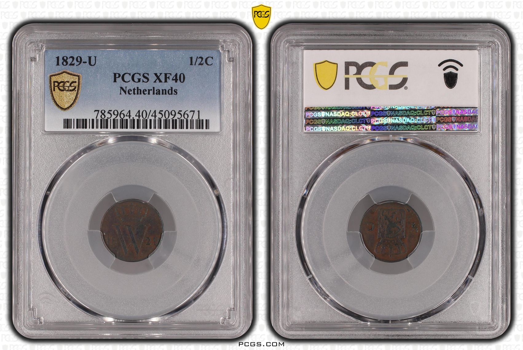 0.5 cent 1829 Utrecht xF40 BN TOP POP PCGS 1/2 cent 1829 Utrecht XF40 BN PCGS TOP POP!