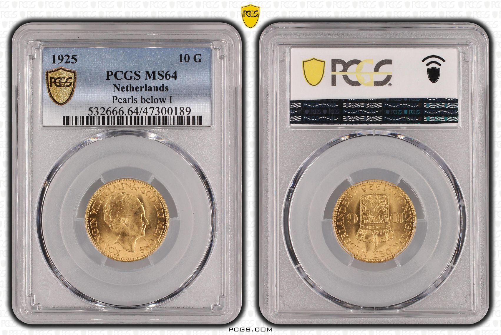 10 gulden 1925 MS64 Parels onder I PCGS 10 gulden 1925 MS64 Parels onder I PCGS