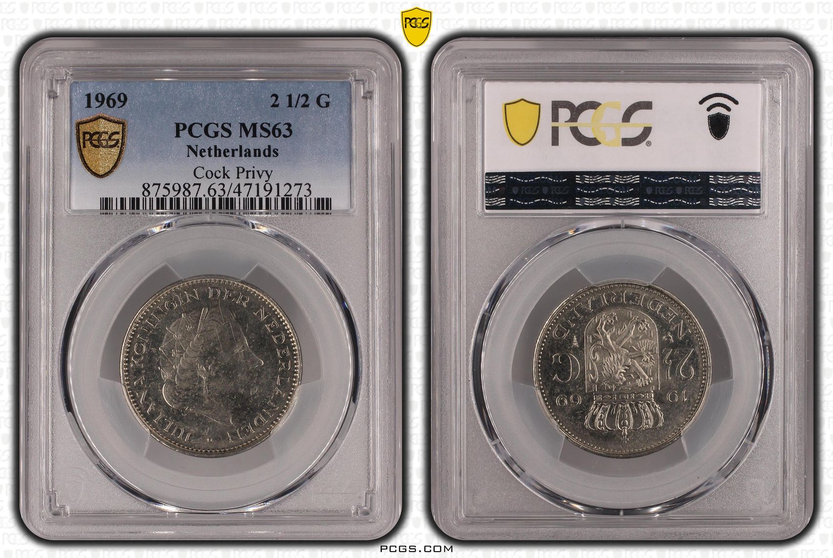 2.5 gulden 1969 haan MS63 PCGS 2 1/2 gulden 1969 haan MS63 PCGS