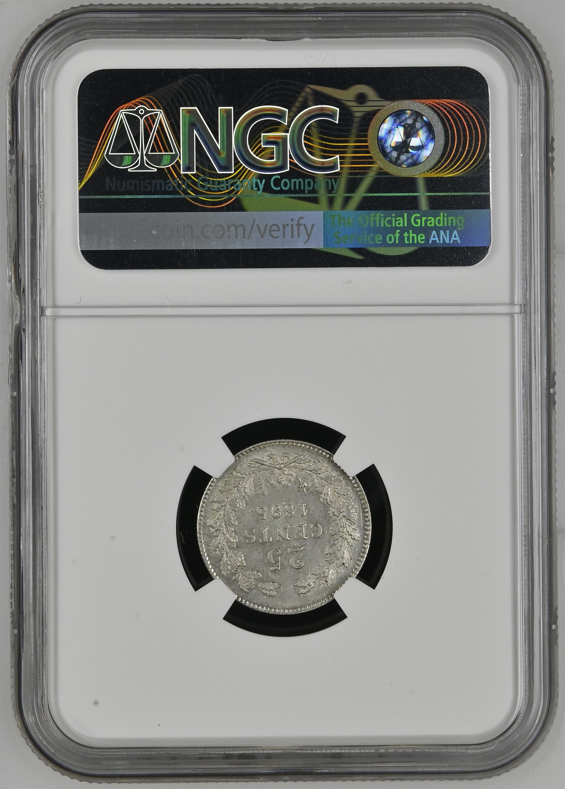 25 cent 1895 schuin muntmeesterteken AU58 NGC 25 cent 1895 schuin muntmeesterteken