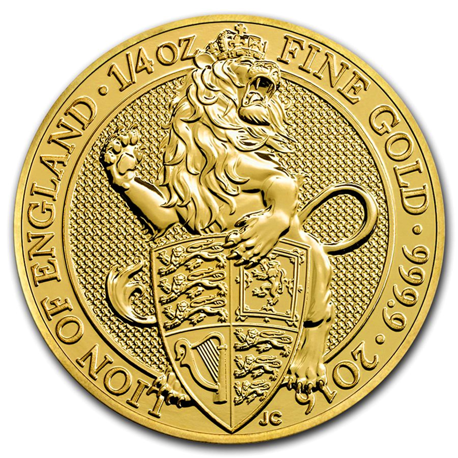 lion of england 0.25 oz 2016 -front lion of england 1/4 oz 2016