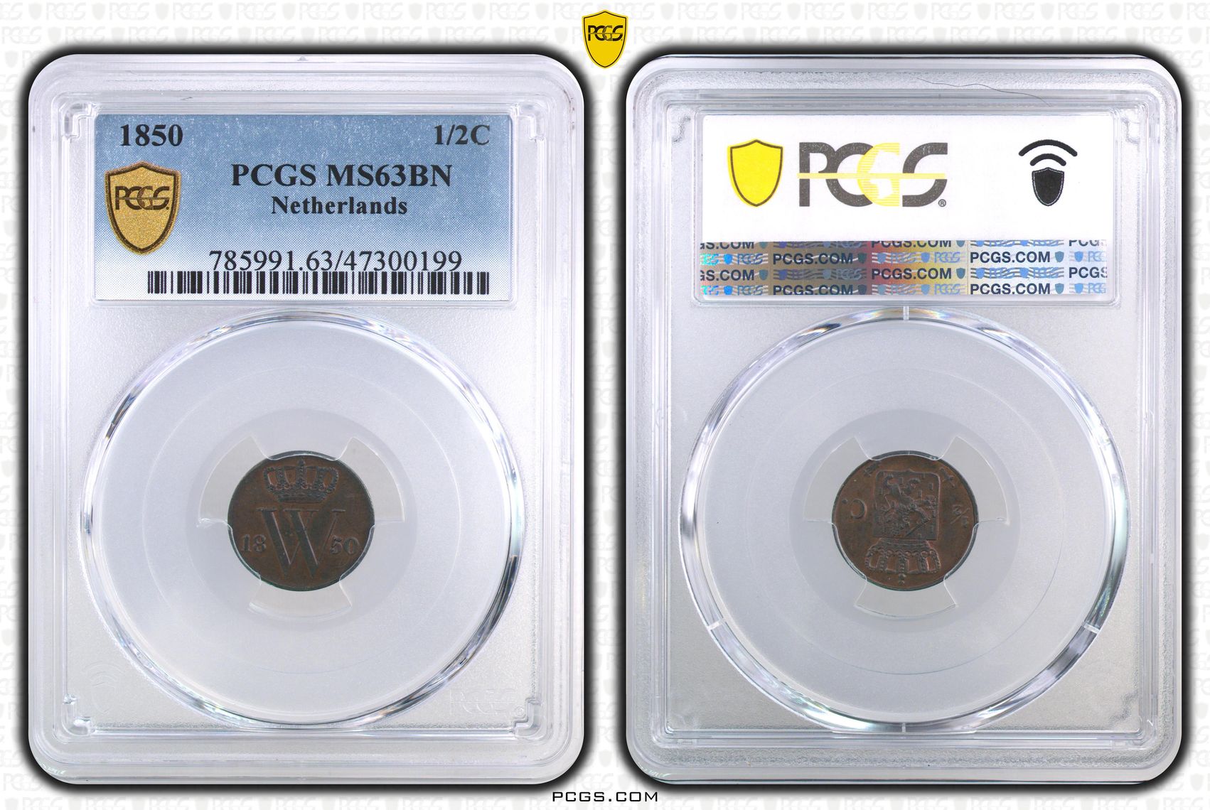 0.5 cent 1850 MS63 BN PCGS.1 1/2 cent 1850 MS63 BN PCGS