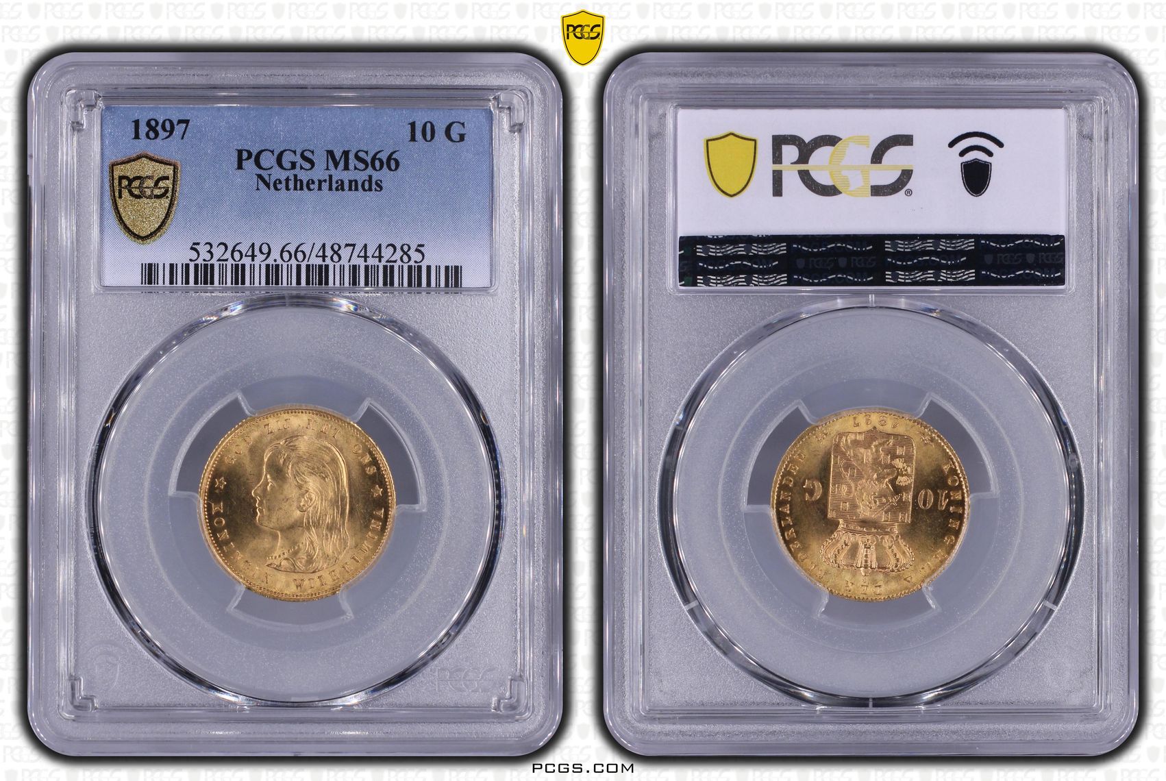 10 Gulden 1897 MS66 vaste parels 10 Gulden 1897 MS66 PCGS vaste parels