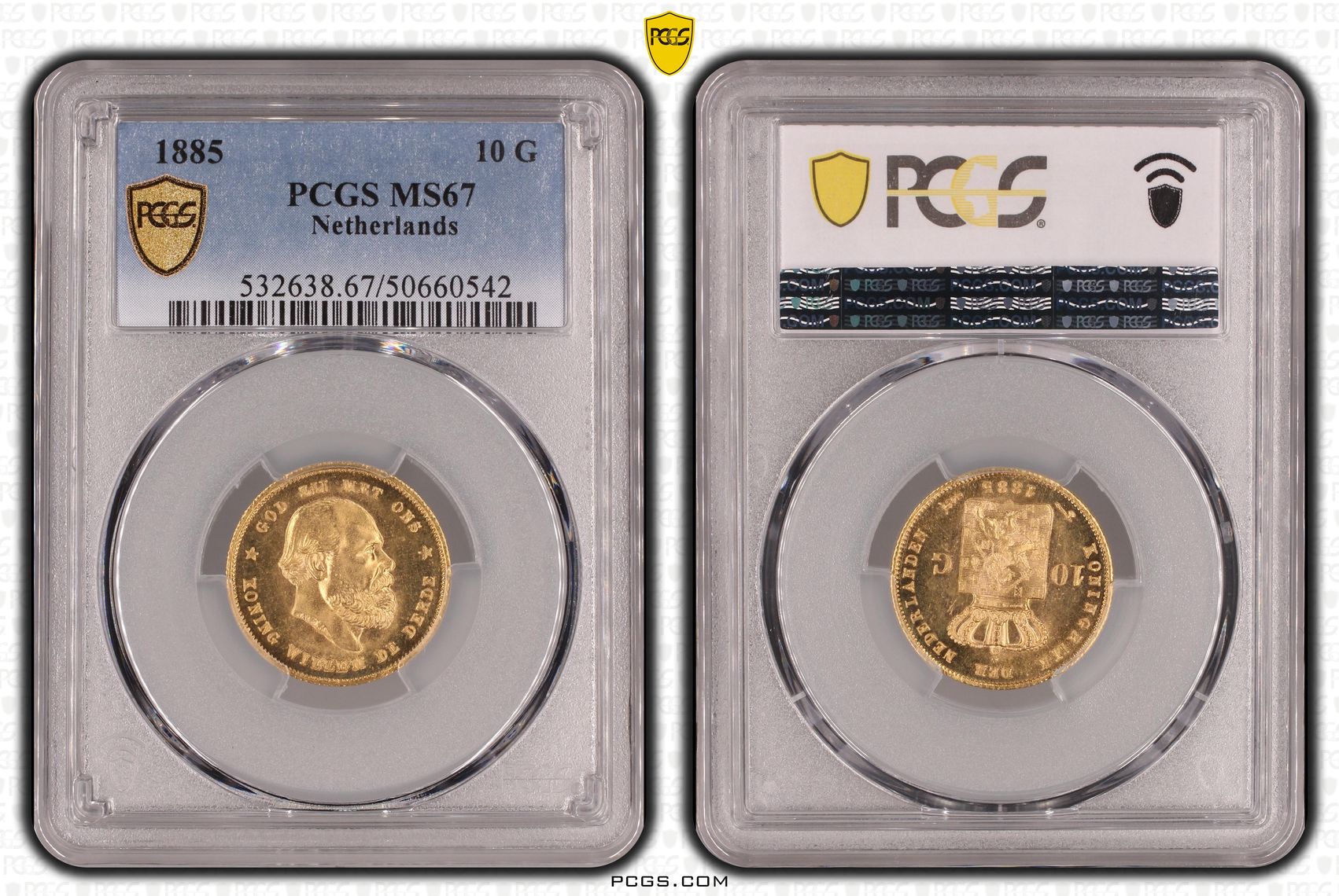 10 gulden 1885 MS67 PCGS.1 10 gulden 1885 MS67 PCGS pop 12/0