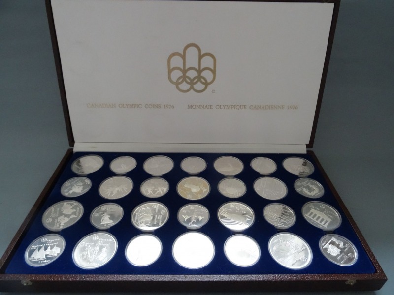 1976 montreal olympic zilver set - front Canadese 5 en 10 dollar olympische spelen