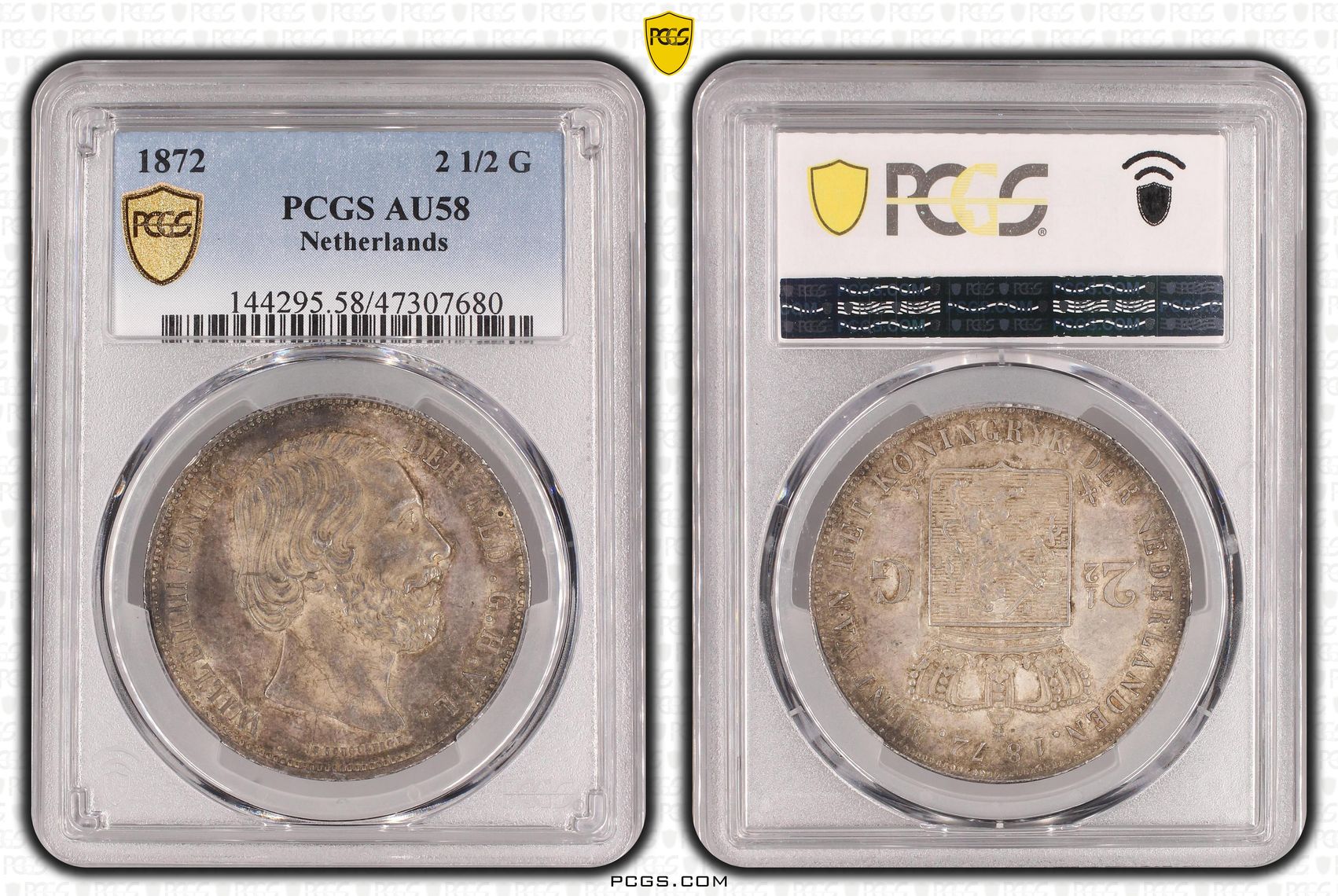 2.5 gulden 1872 AU58 PCGS 2 1/2 gulden 1872 AU58 PCGS