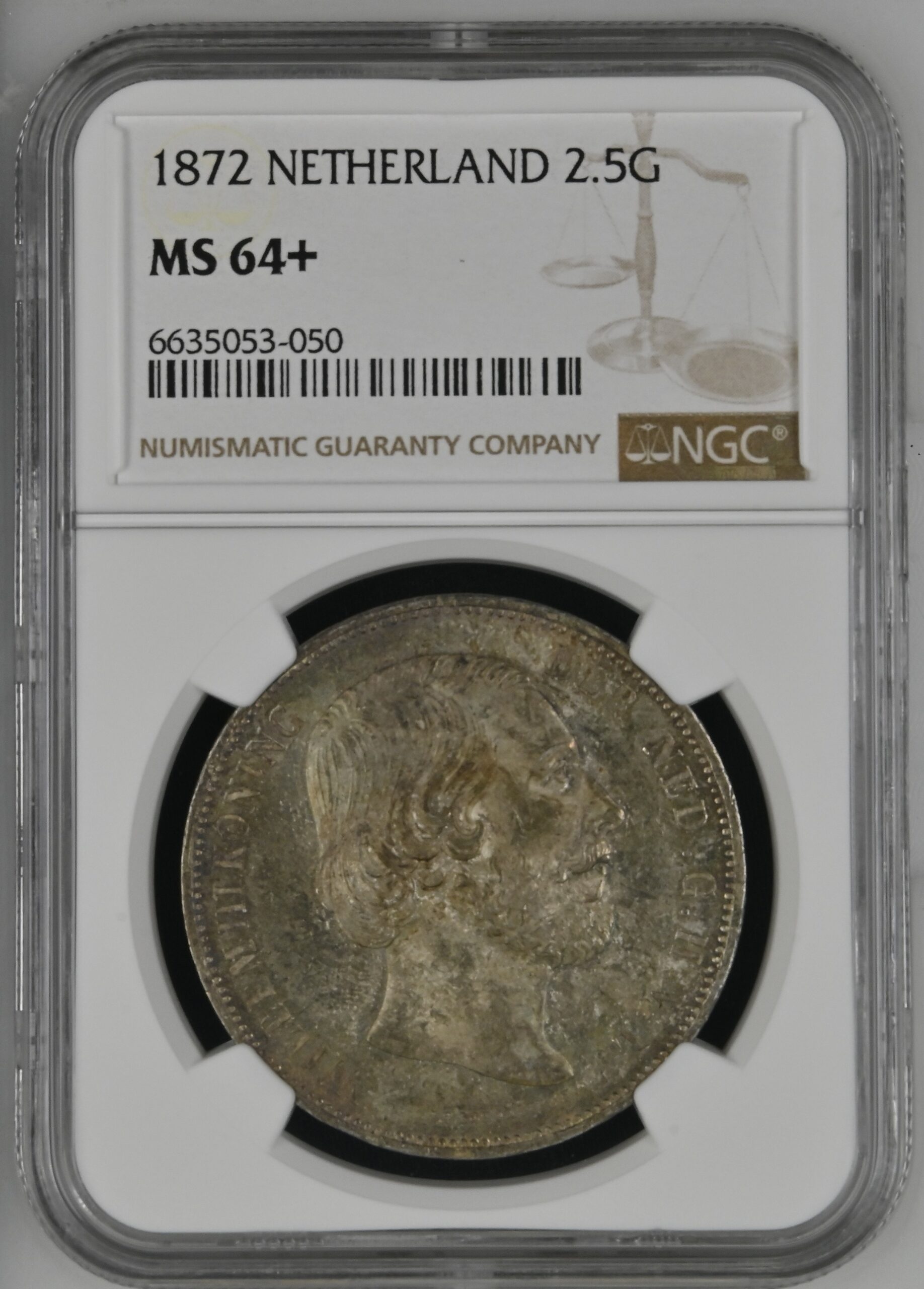 2.5 gulden 1872 ms64plus NGC 2 1/2 gulden 1872 NGC MS64+ gecertificeerd