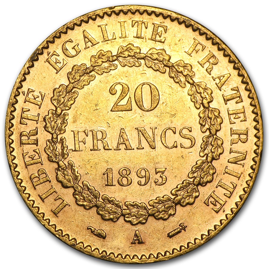 20 franc guardian angel 1871-1898 -back 20 franc guardian angel