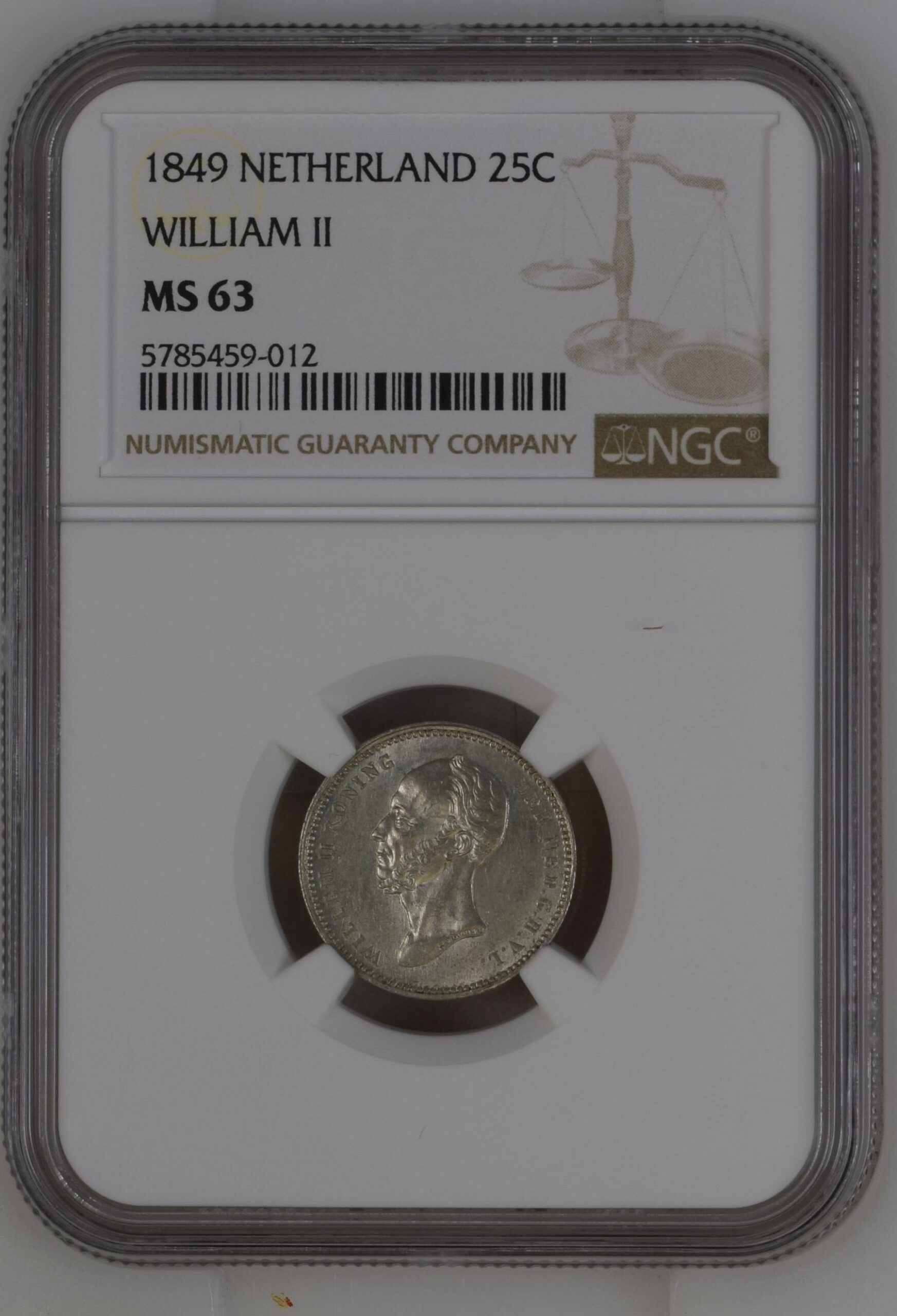 25 cent 1849 Willem II MS63 NGC 25 cent 1849 Willem II MS63 NGC