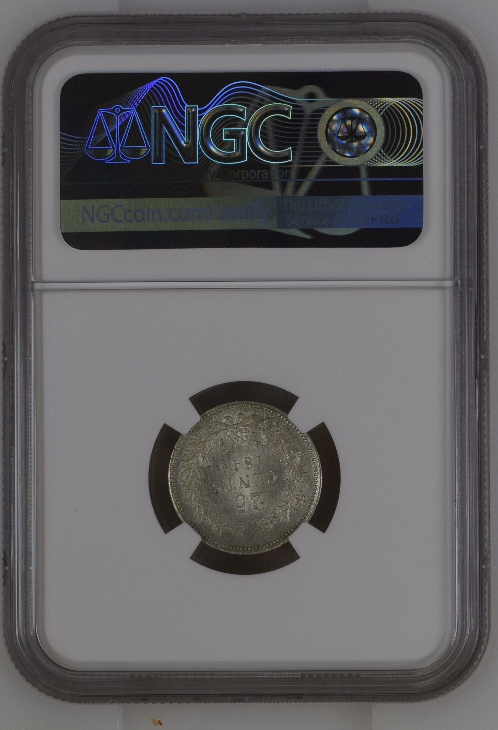 25 cent 1849 Willem II MS63 NGC.1 25 cent 1849 Willem II MS63 NGC