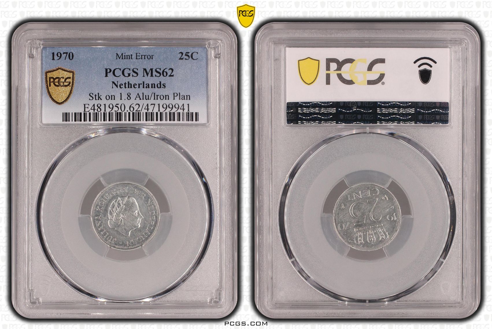 25 cent 1970 op aluminium muntplaatje ms62 pcgs 25 cent 1970 op aluminium muntplaatje ms62 pcgs
