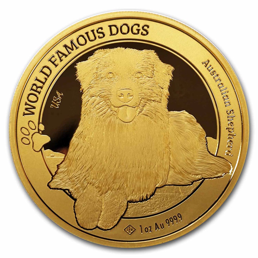 Gouden World Famous Dog Australian Shepherd 1 oz 2024 front 101munten Australian Shepherd 1 oz 2024