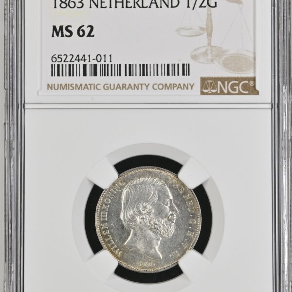 Halve gulden 1863 MS62 Willem III NGC