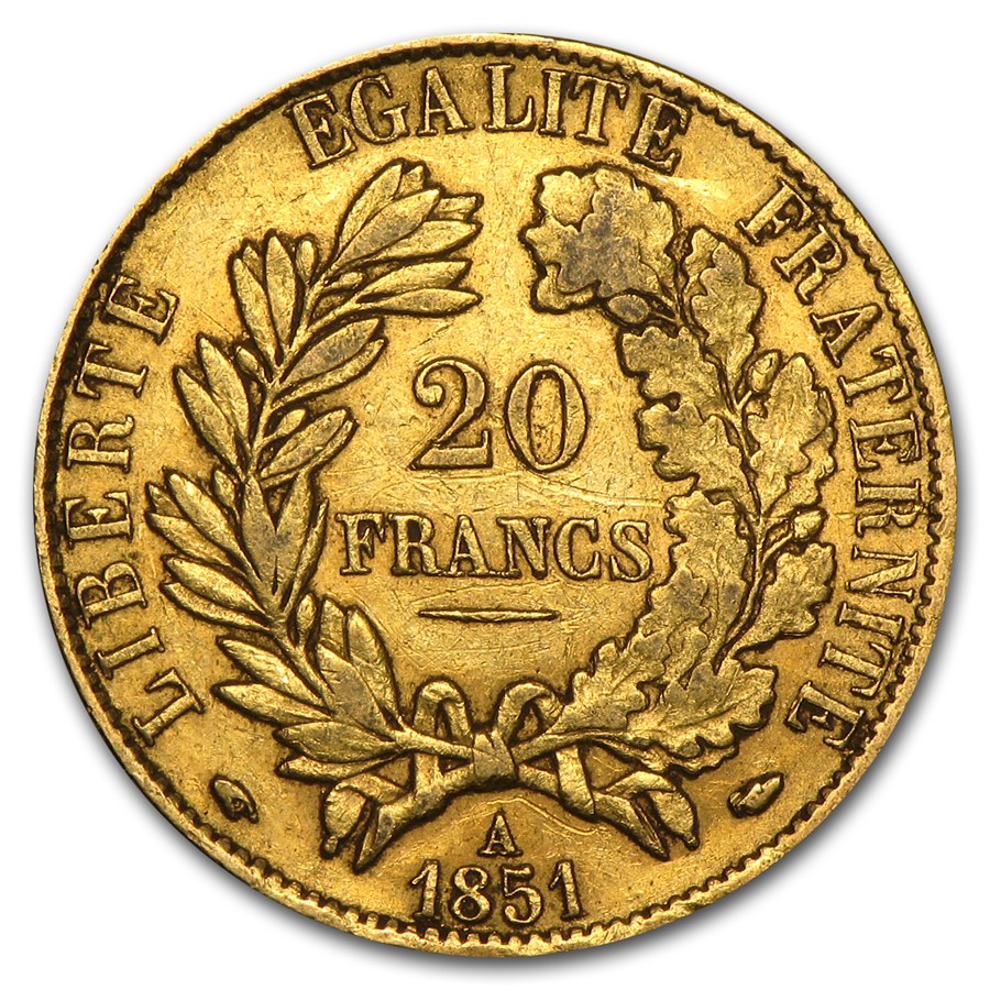 gouden 20 franc Ceres-back gouden 20 franc ceres