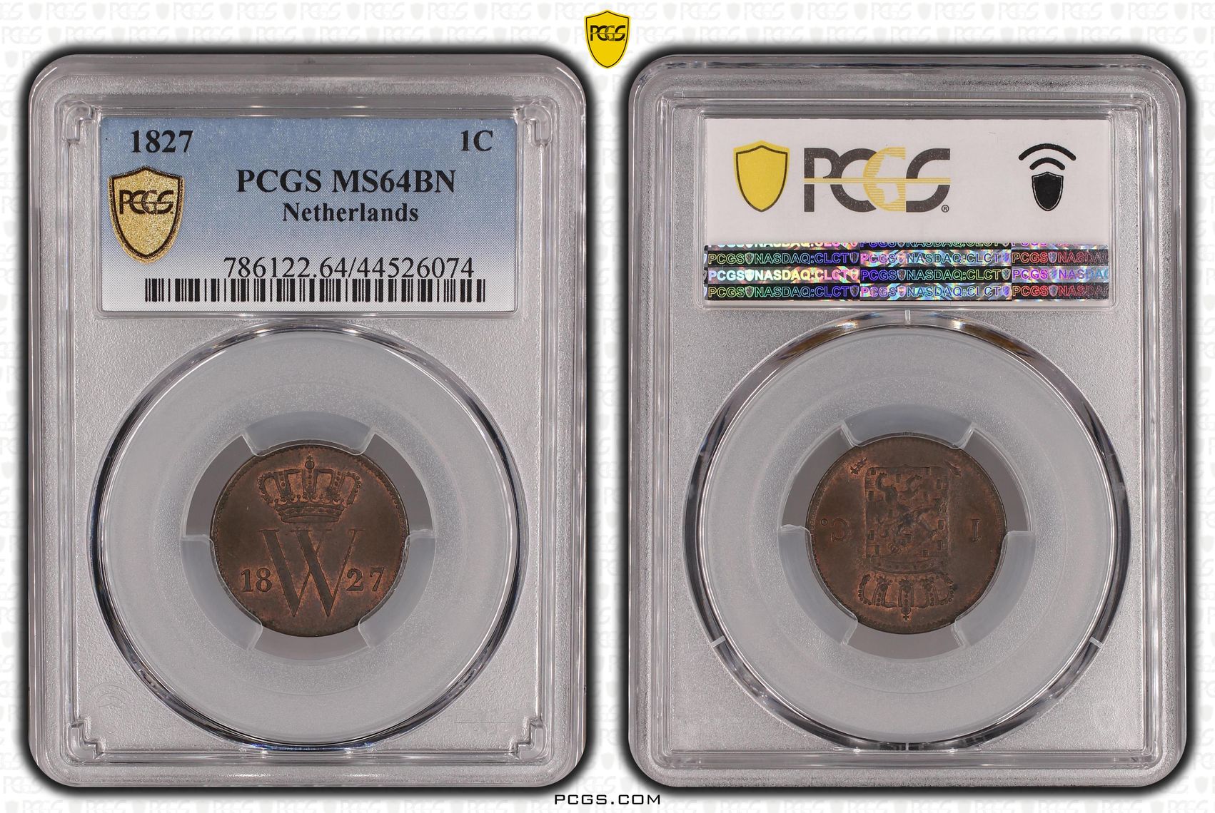 1 Cent 1827 Utrecht MS64 BN PCGS 1 Cent 1827 Utrecht MS64 BN PCGS