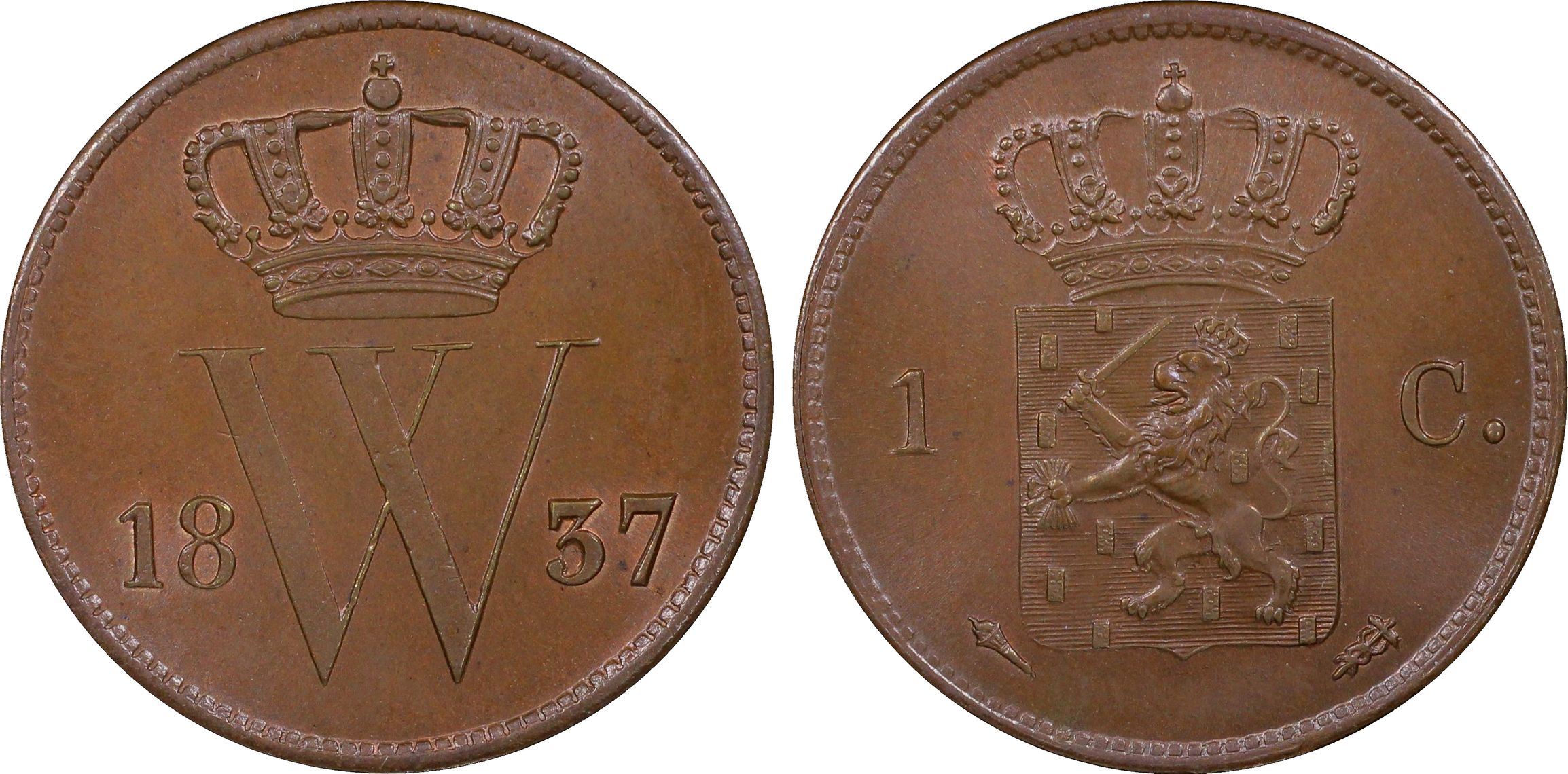 1 Cent 1837 Utrecht MS65 BN PCGS NM Collection Top Pop 1 Cent 1837 Utrecht MS65 BN PCGS NM Collection Top Pop