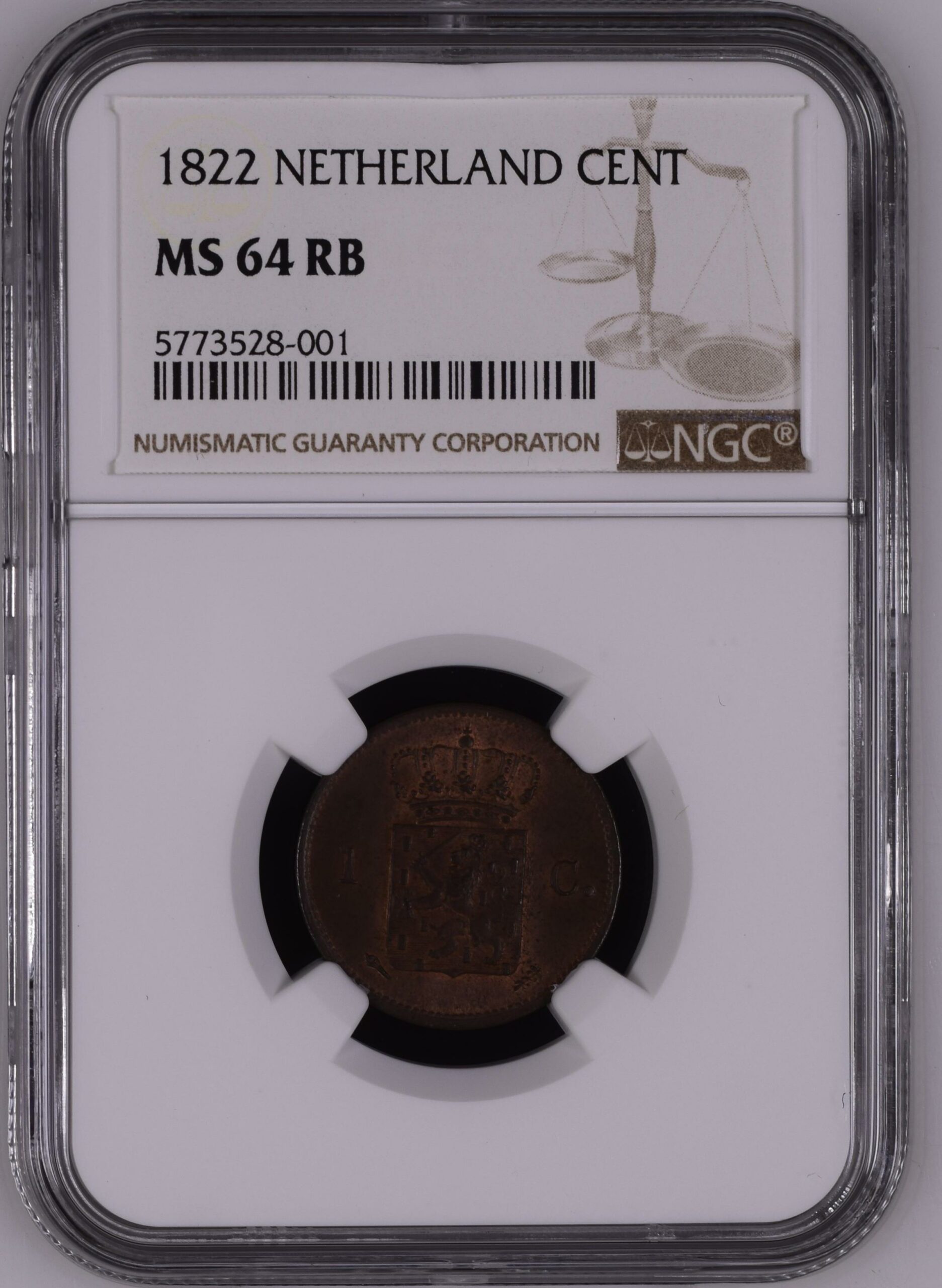 1 cent 1822 Utrecht MS64 RB NGC 1 cent 1822 Utrecht MS64 RB NGC