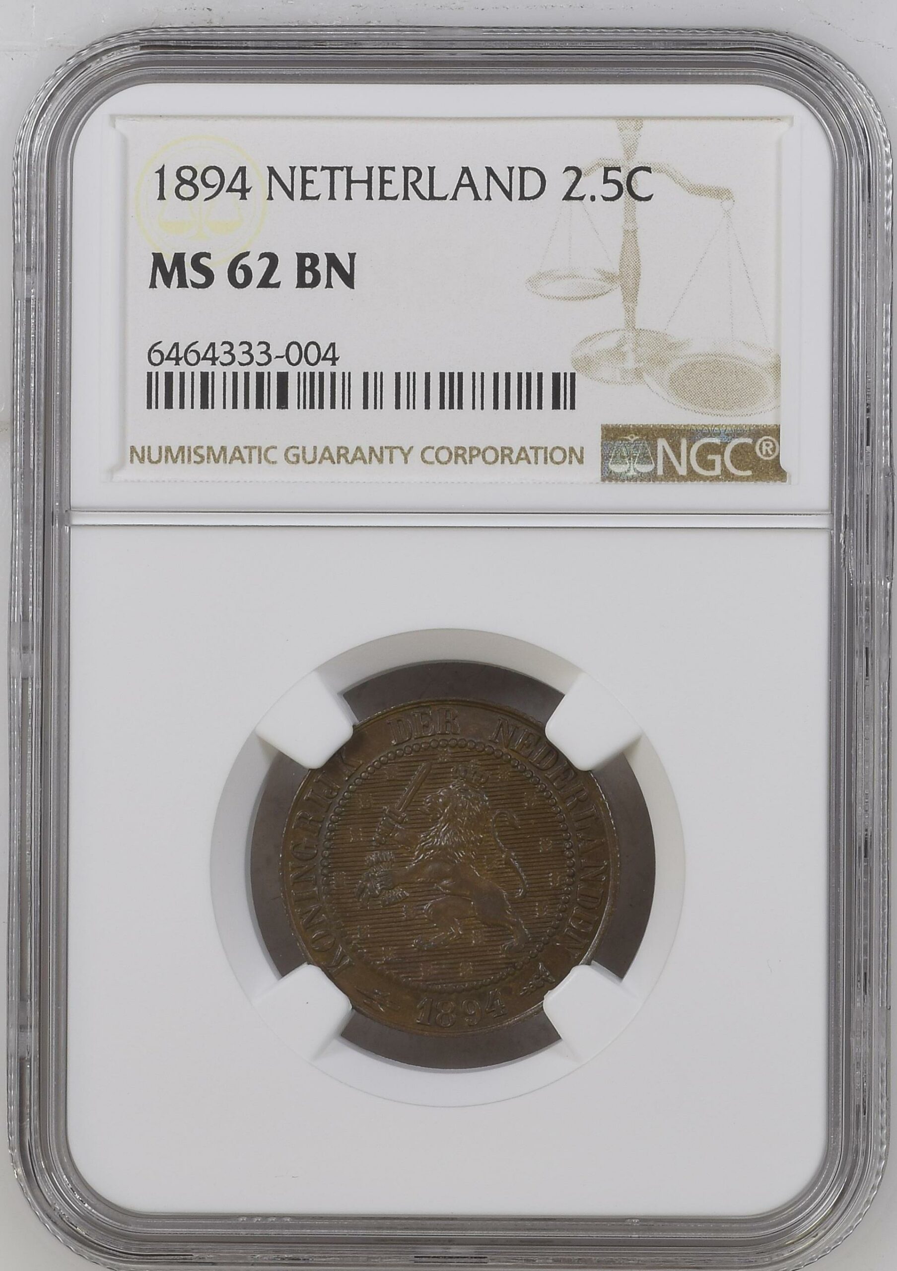 2.5 cent 1894 MS62 BN NGC.1 2 1/2 cent 1894 MS62 BN NGC