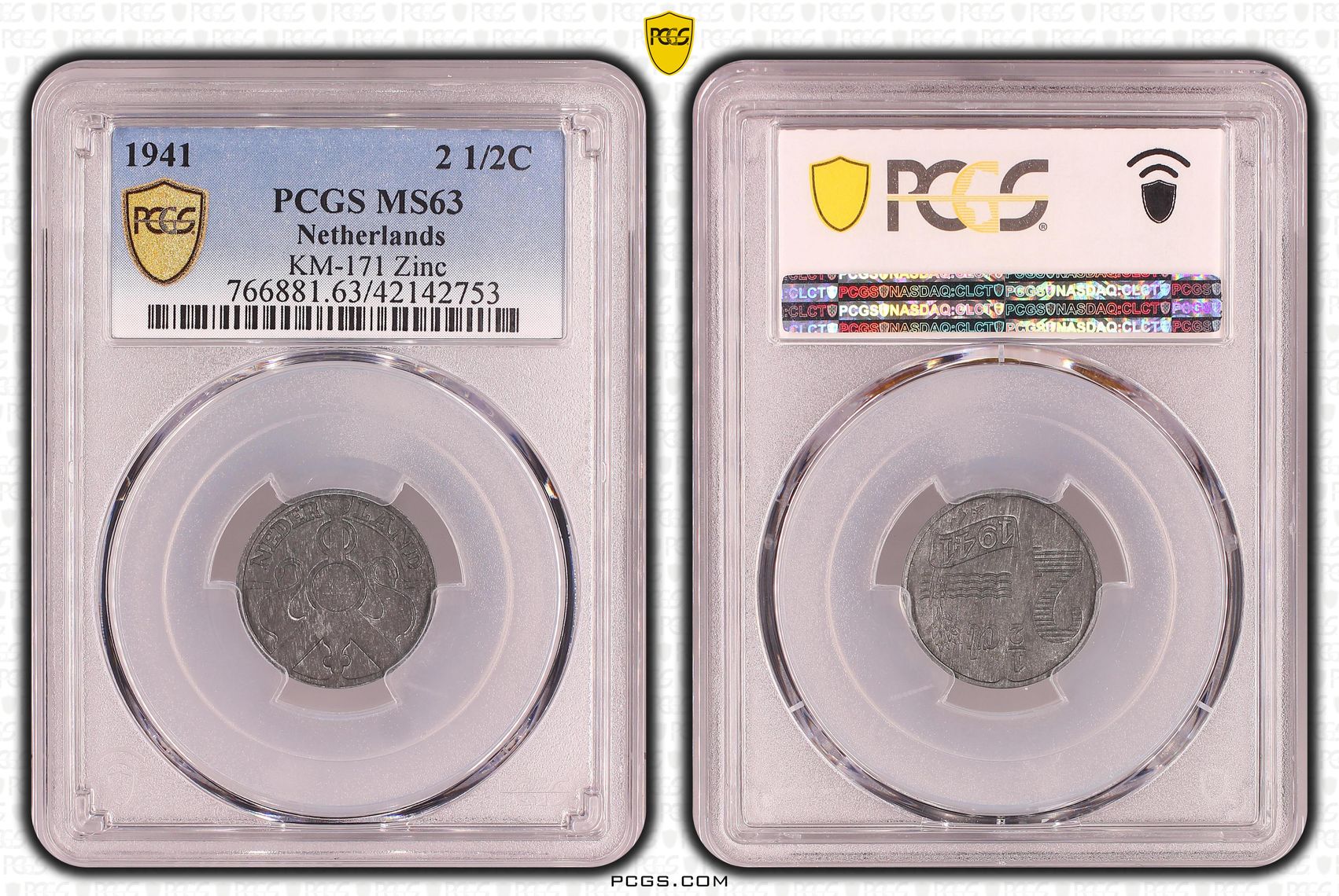 2.5 cent 1941 zinken munt MS63 PCGS 2 1/2 cent 1941 zinken munt MS63 PCGS