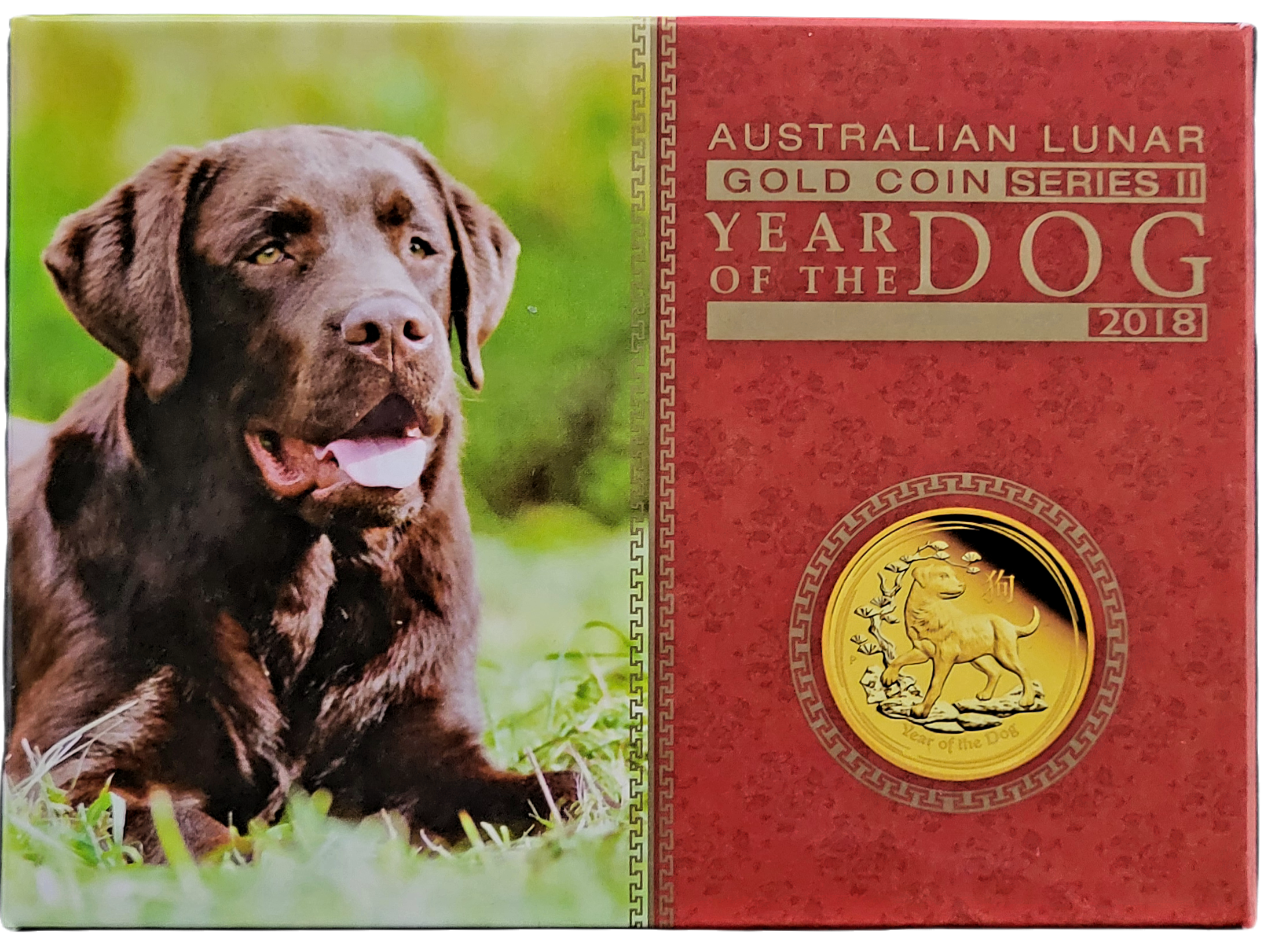 1.10 oz goud year of the dog 2018- box year of the dog