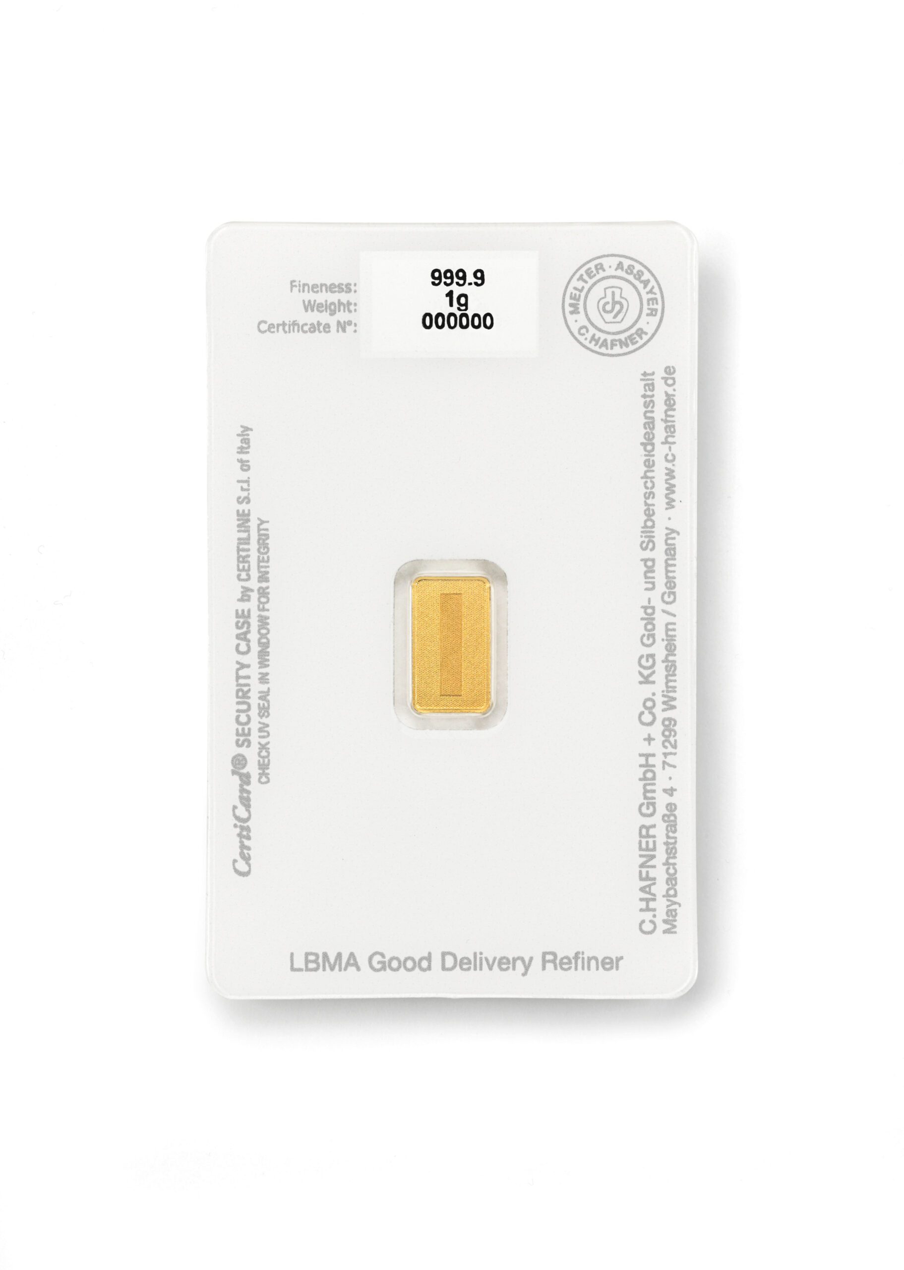 Hafner 1 gram goudbaar white back 101munten