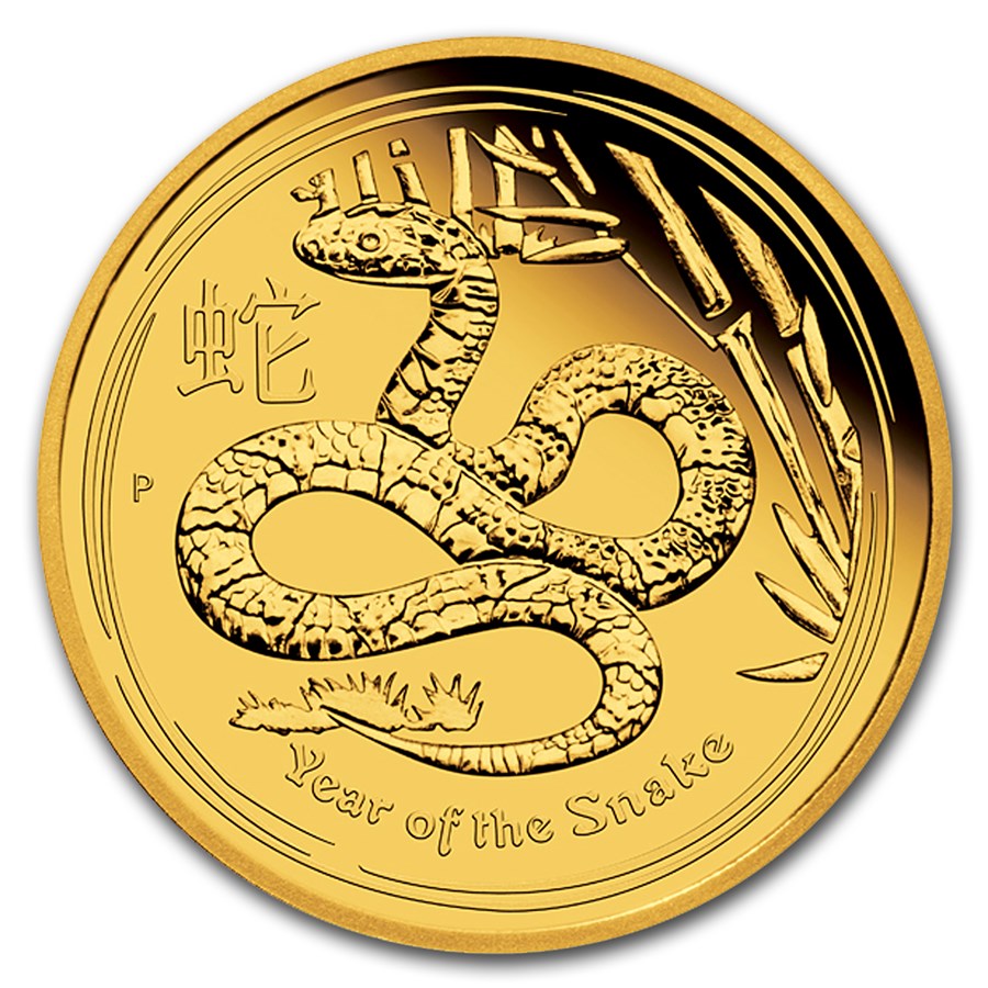 year of the Snake 1.10 oz proof lunar II goud -front year of the snake