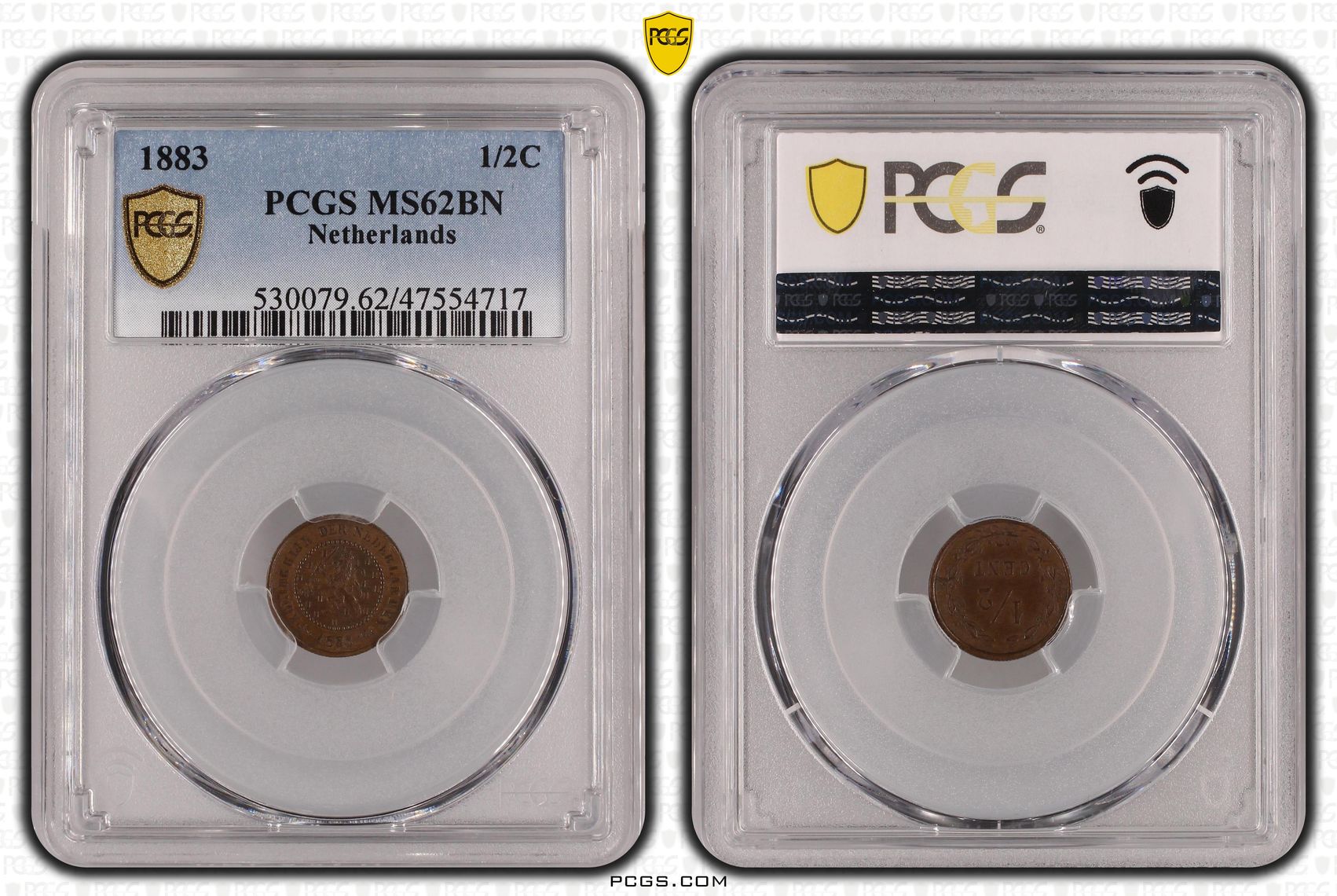 0.5 cent 1883 Overslag MS62 BN PCGS slab 1/2 cent 1883 Overslag MS62 BN PCGS