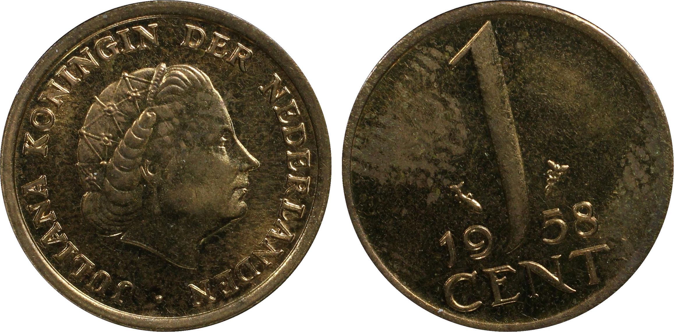 1 cent 1958 PR64 rd PCGS Zeldzame Juliana 1 cent 1958 PR64 rd PCGS