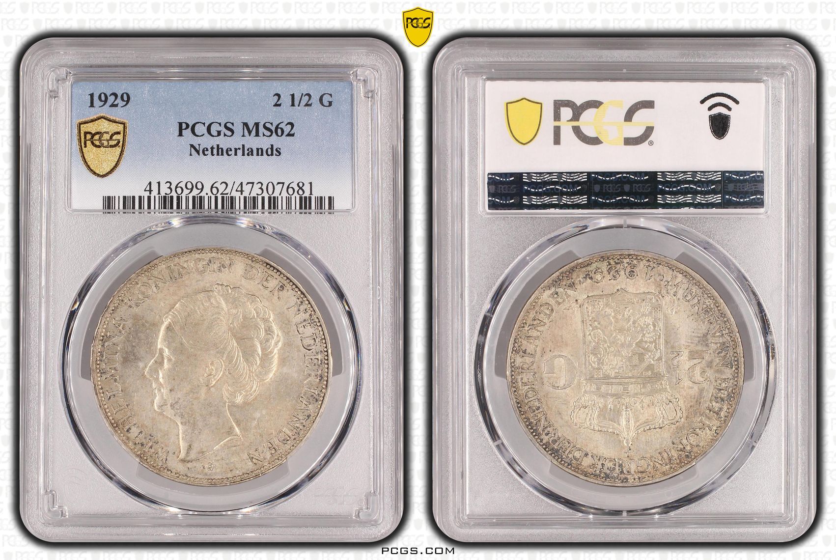 2.5 gulden 1929 MS62 PCGS 2 1/2 gulden 1929 MS62 PCGS