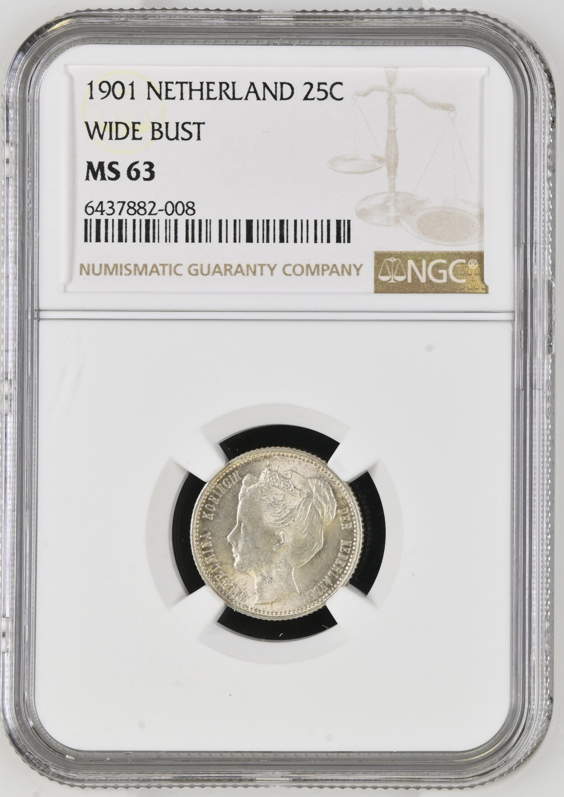 25 cent 1901 Brede hals MS63 NGC 25 cent 1901 Brede hals MS63 NGC