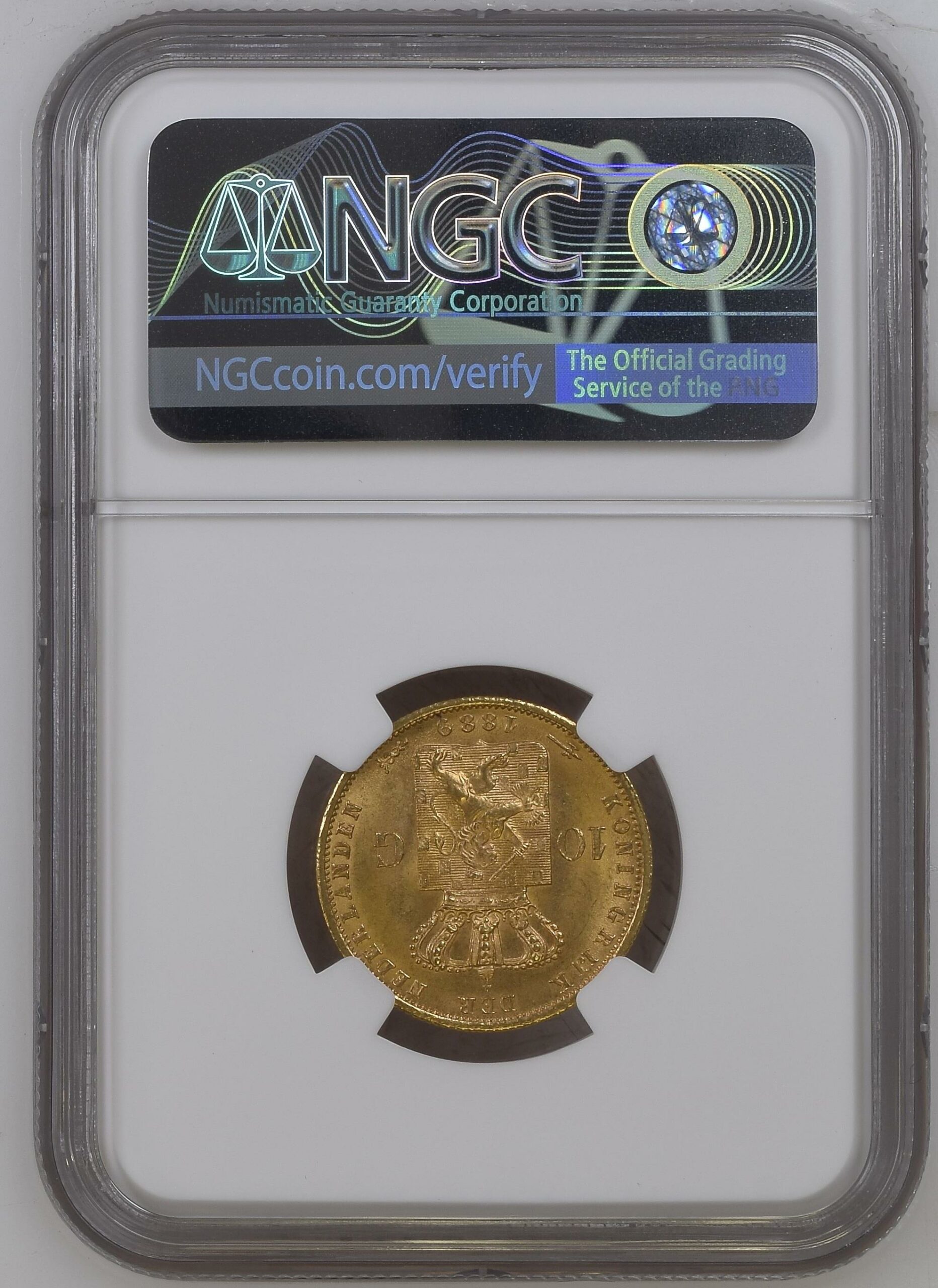 Gouden Willem III 10 gulden 1889 MS66 NGC Gouden Willem III 10 gulden 1889 MS66