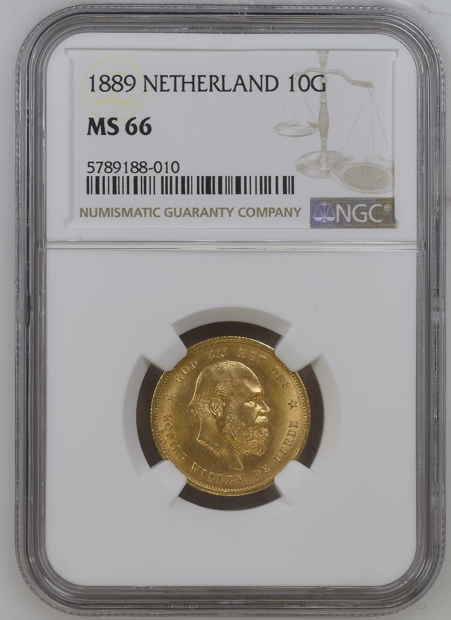 Gouden Willem III 10 gulden 1889 MS66 Gouden Willem III 10 gulden 1889 MS66 NGC