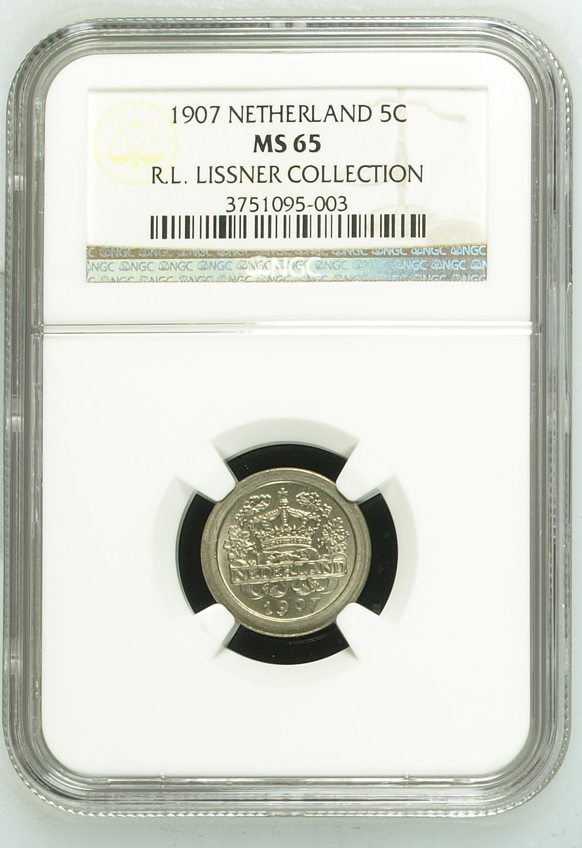 5 cent 1907 MS65 NGC R.L. LISSNER COLLECTION 5 cent 1907 MS65 NGC R.L. LISSNER COLLECTION