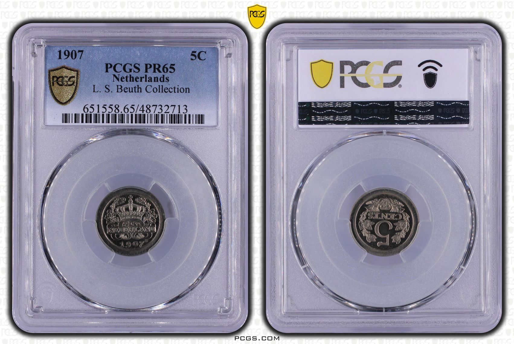 5 cent 1907 proof PR65 Beuth collection slab 5 cent 1907 proof PR65 Beuth collection