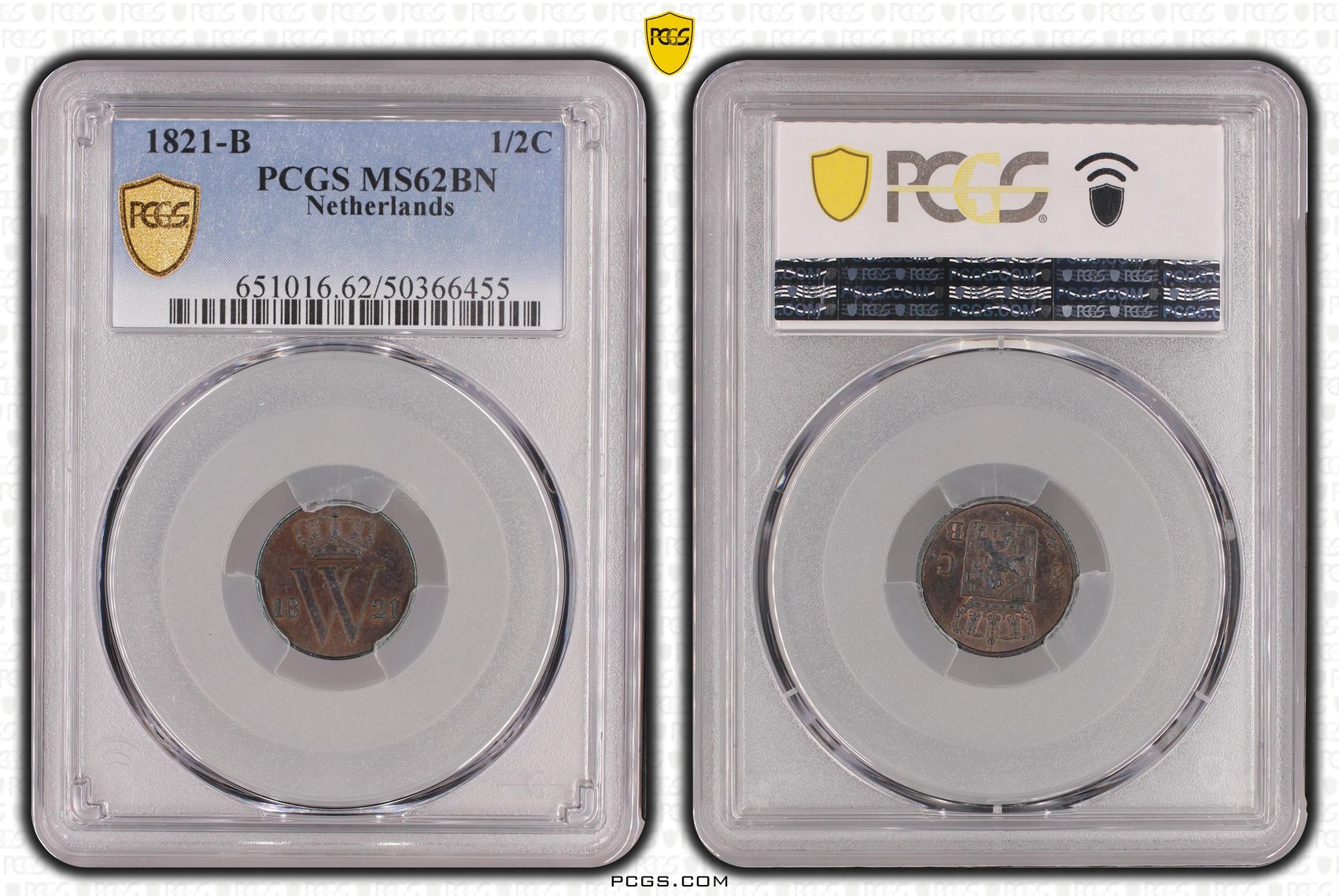 0.5 cent 1821 Brussel MS62 BN PCGS slab Uitermate zeldzame 1/2 cent 1821 Brussel MS62 BN PCGS slab