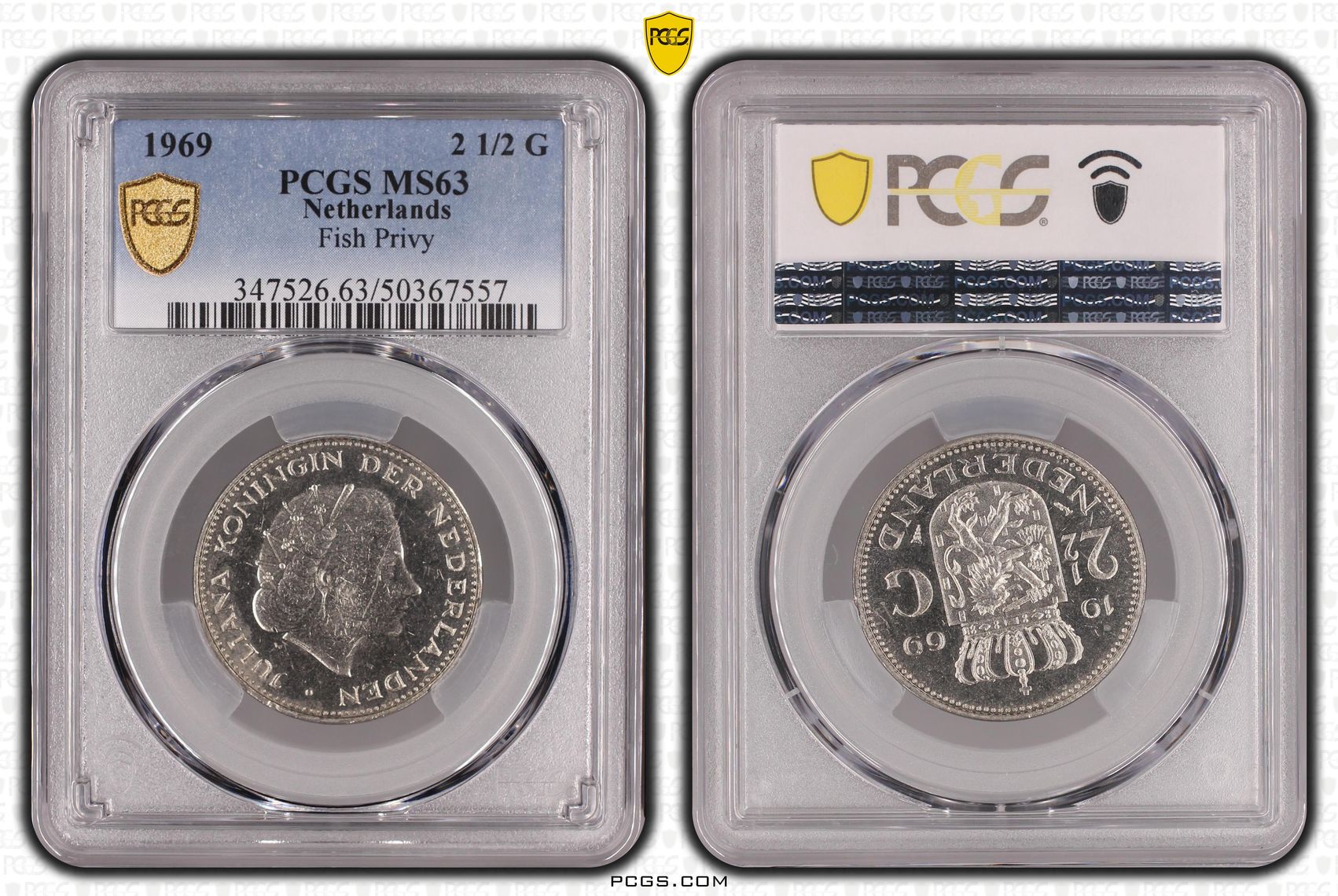 rijksdaalder 1969 vis MS63 2 1/2 gulden 1969 vis MS63