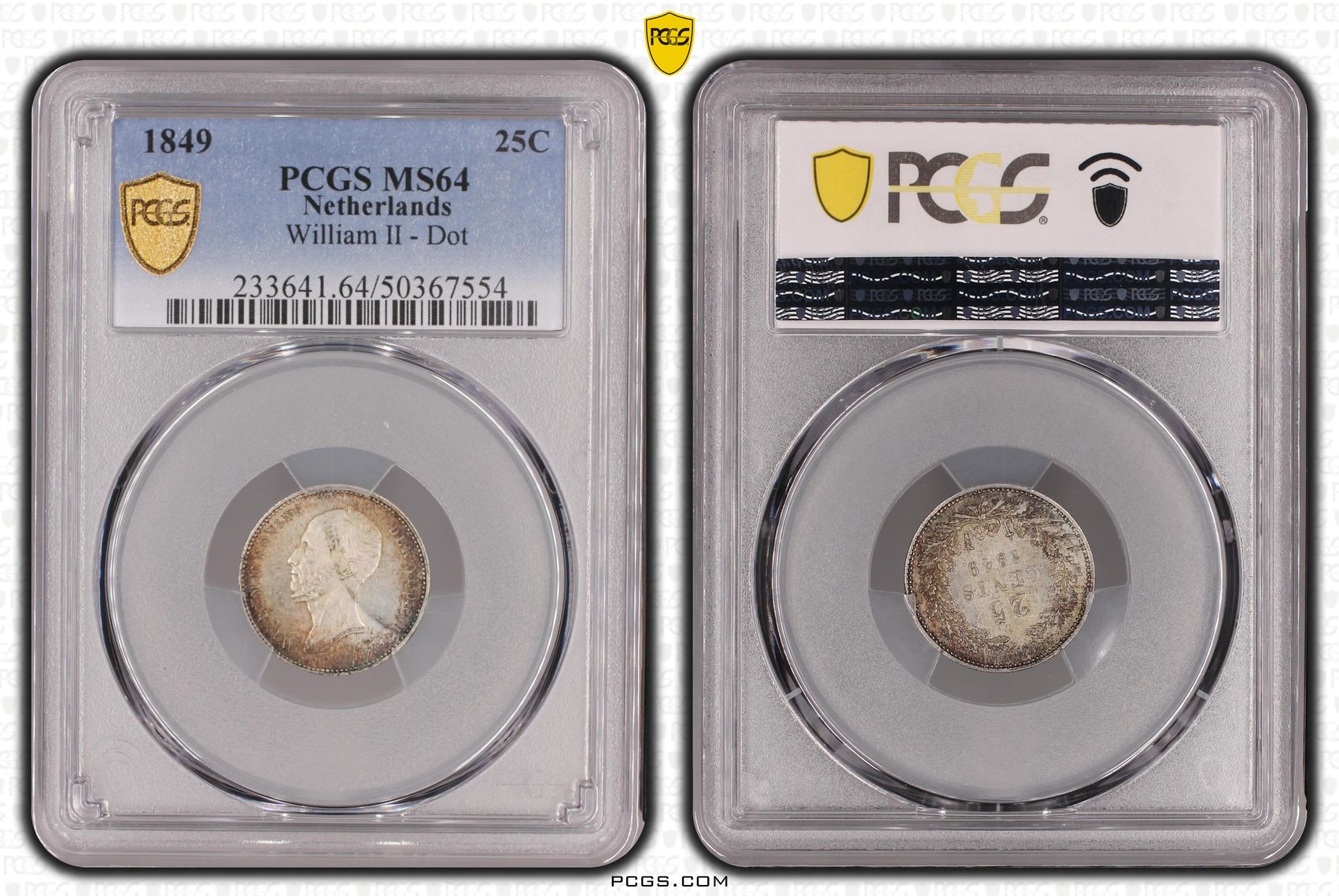 25 cent 1849 Willem II MS64 25 cent 1849 Willem II MS64