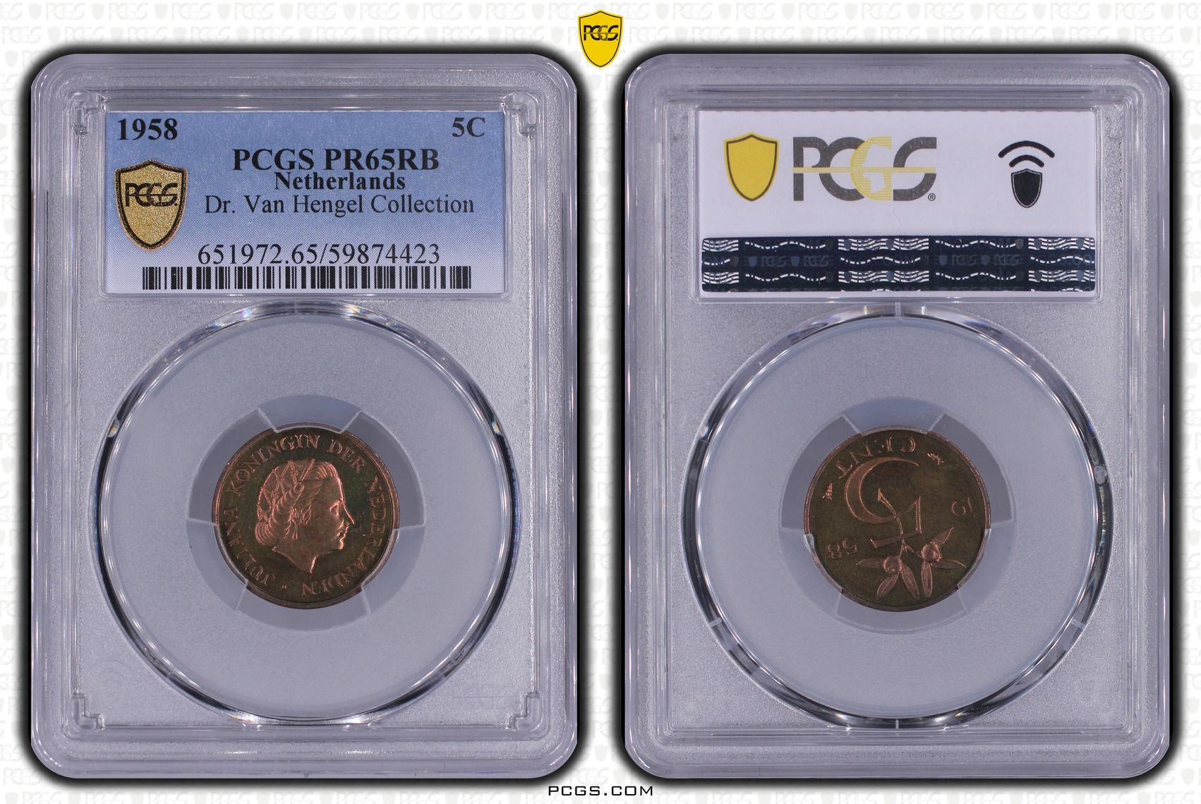5 cent 1958 PR65RB PCGS Van Hengel Collectie 5 cent 1958 PR65RB PCGS Van Hengel Collectie