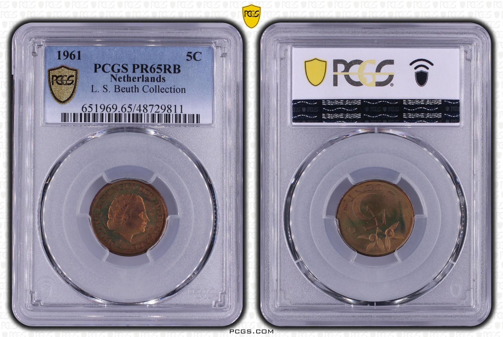 5 cent 1961 PR65 RB slab 5 cent 1961 PR65 RB L.S. Beuth collection