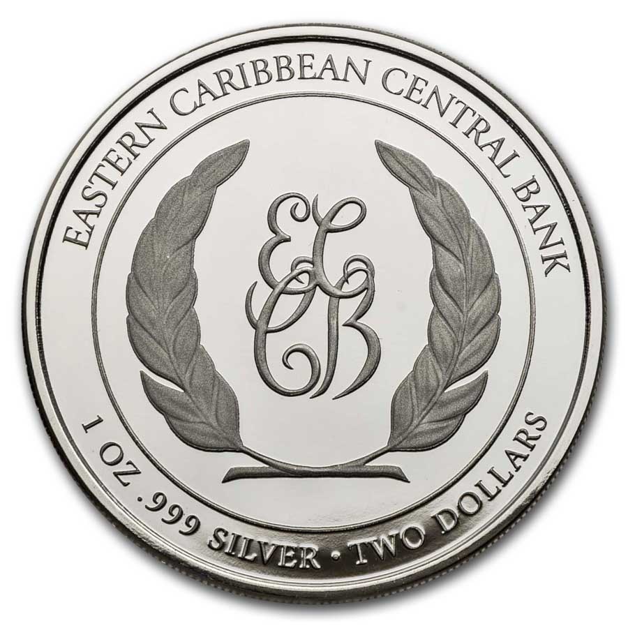 EC8 St Lucia Coat of Arms 1 oz 2023 coloured back 101munten St lucia Coat of Arms coloured